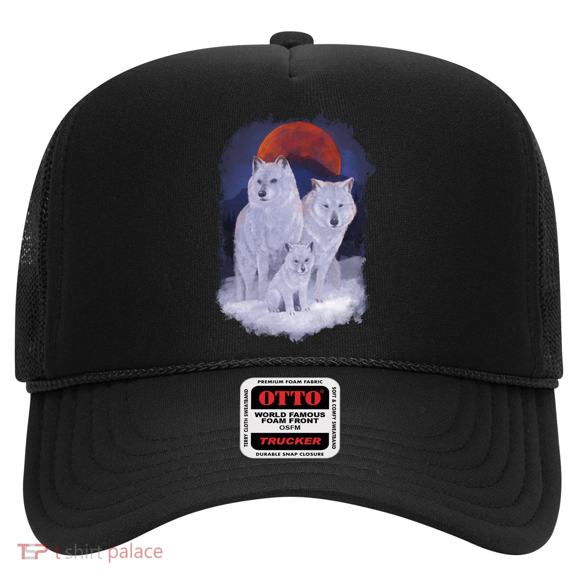 Three Wolves Family Portrait Painting Hat