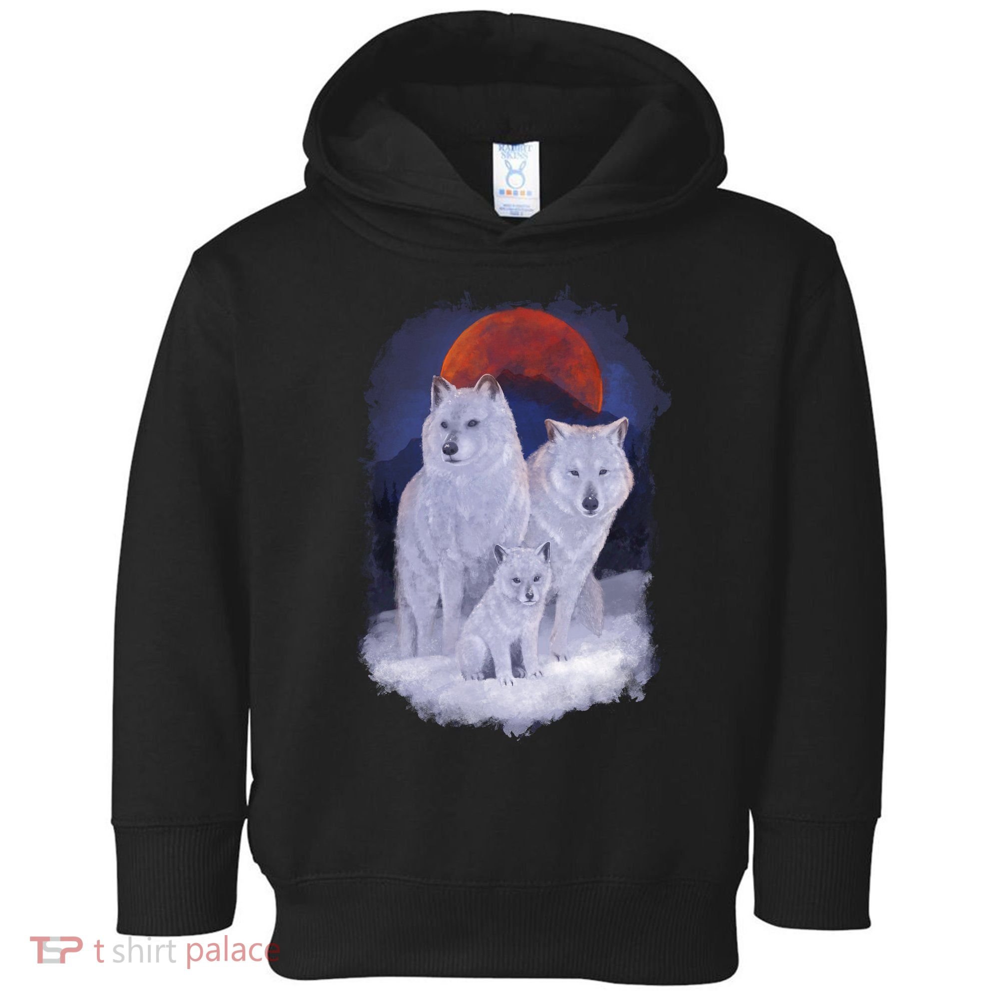 Three Wolves Family Portrait Painting Toddler Hoodie