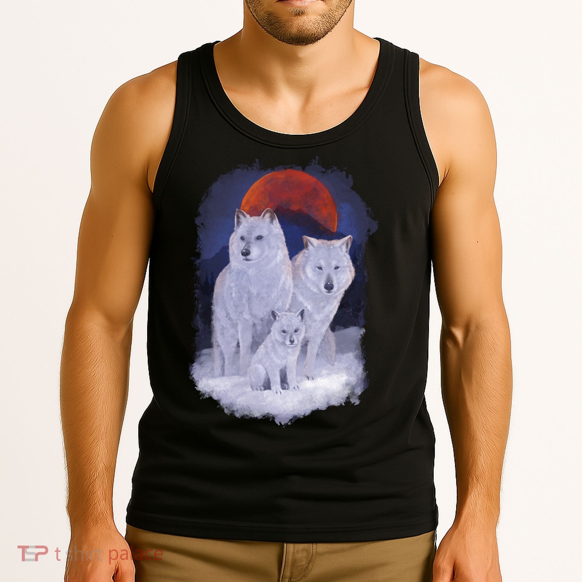 Three Wolves Family Portrait Painting Tank Top