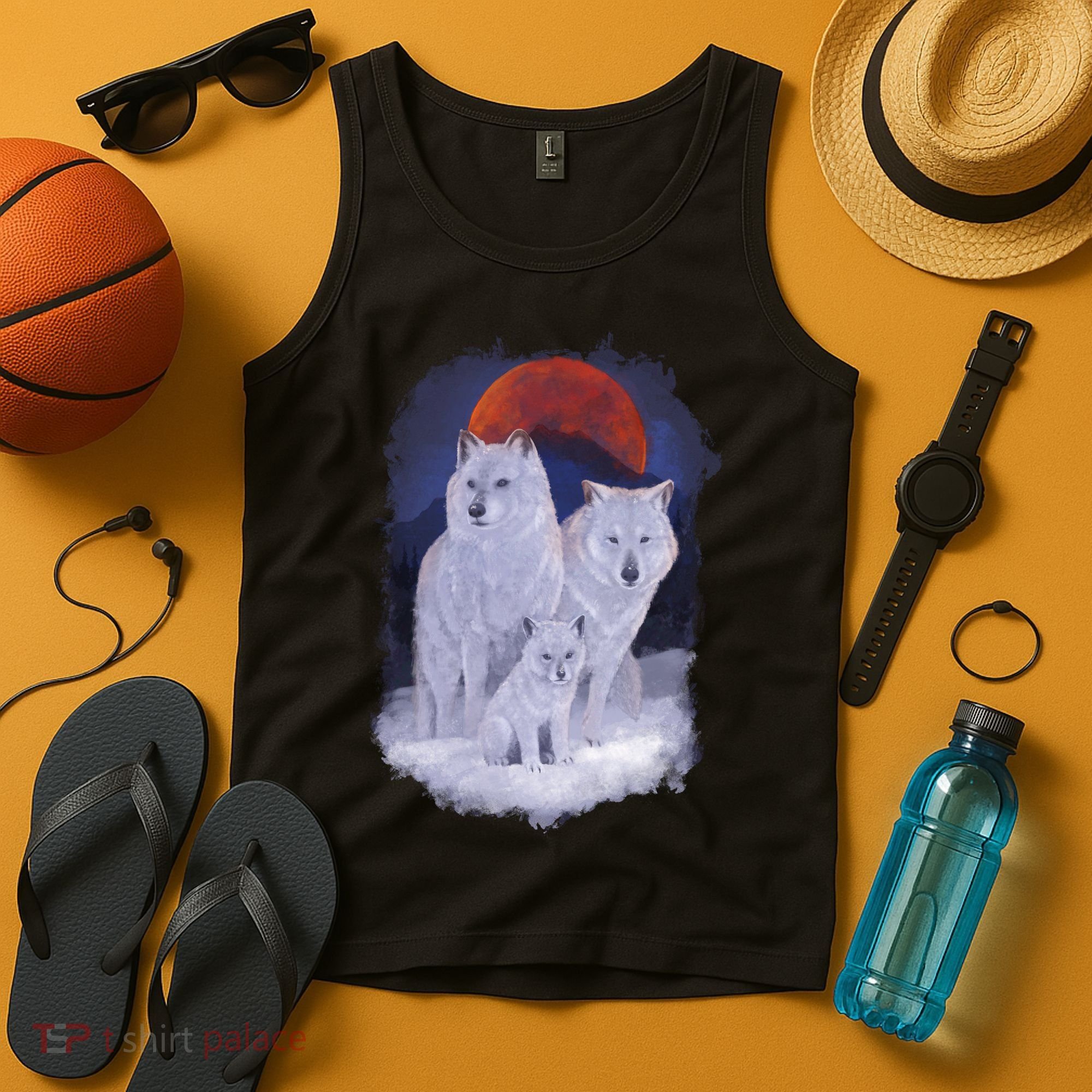 Three Wolves Family Portrait Painting Tank Top