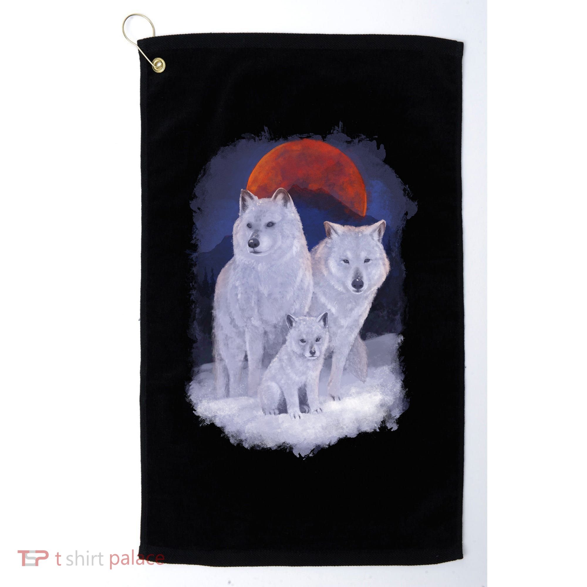Three Wolves Family Portrait Painting Golf Towel