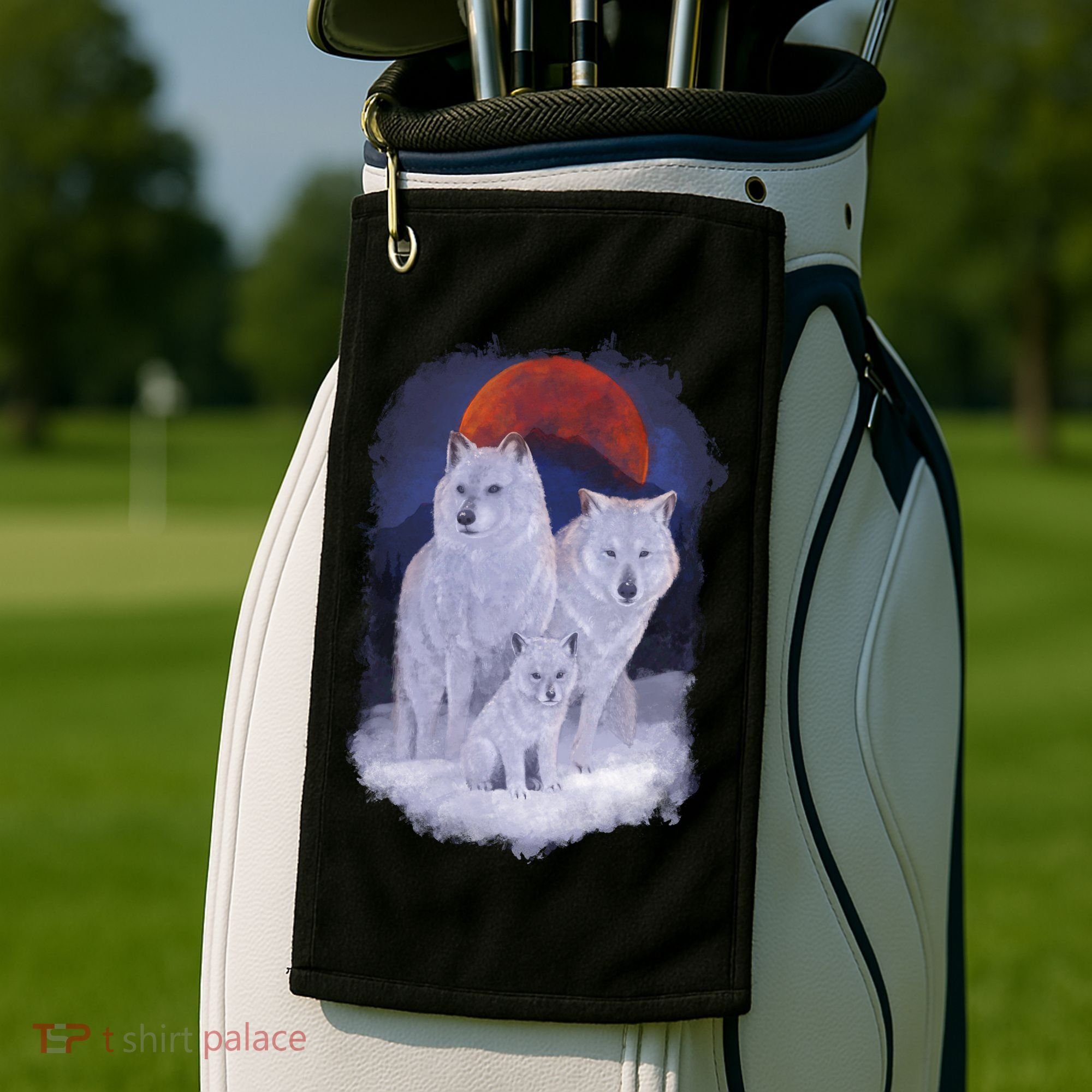 Three Wolves Family Portrait Painting Golf Towel