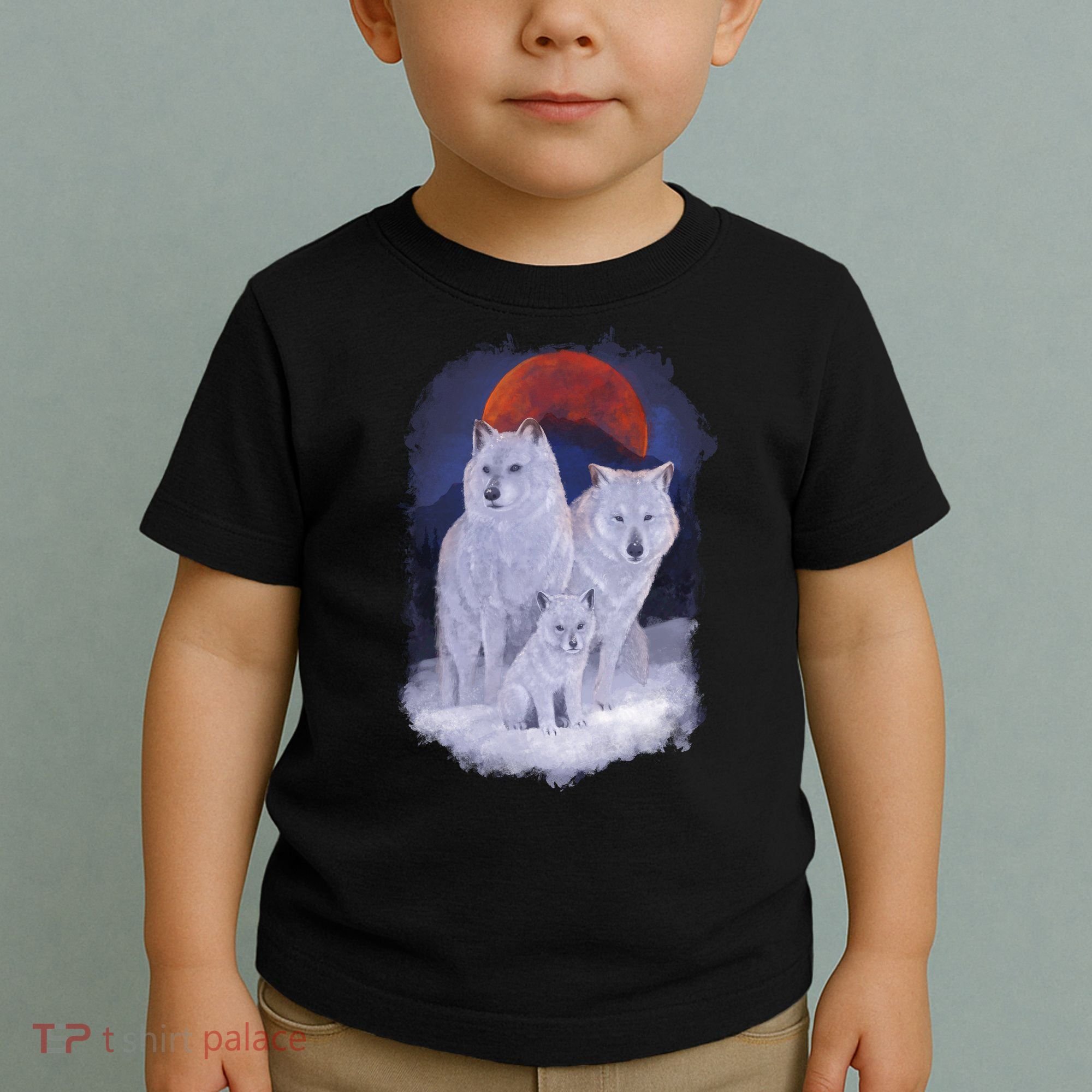 Three Wolves Family Portrait Painting Toddler T-Shirt