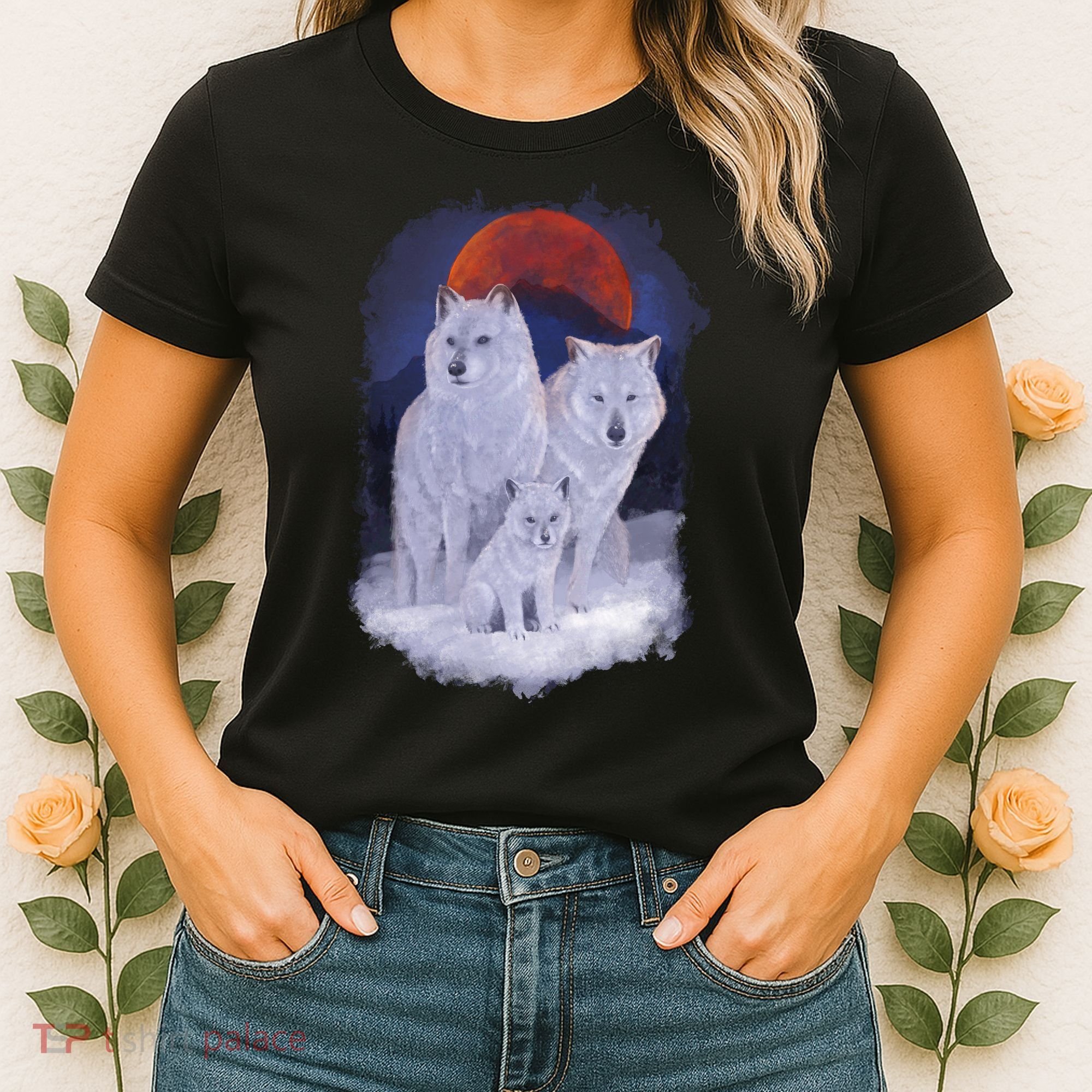 Three Wolves Family Portrait Painting Women's T-Shirt