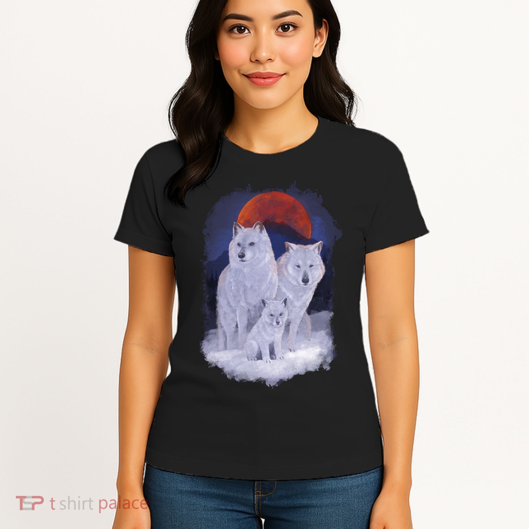 Three Wolves Family Portrait Painting Women's T-Shirt