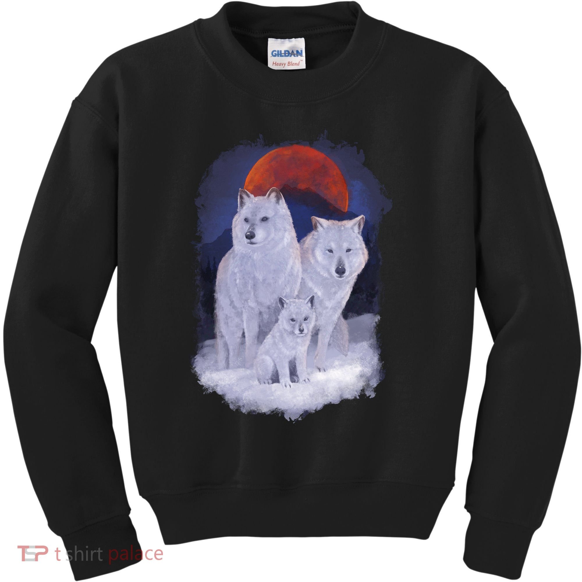 Three Wolves Family Portrait Painting Kids Sweatshirt