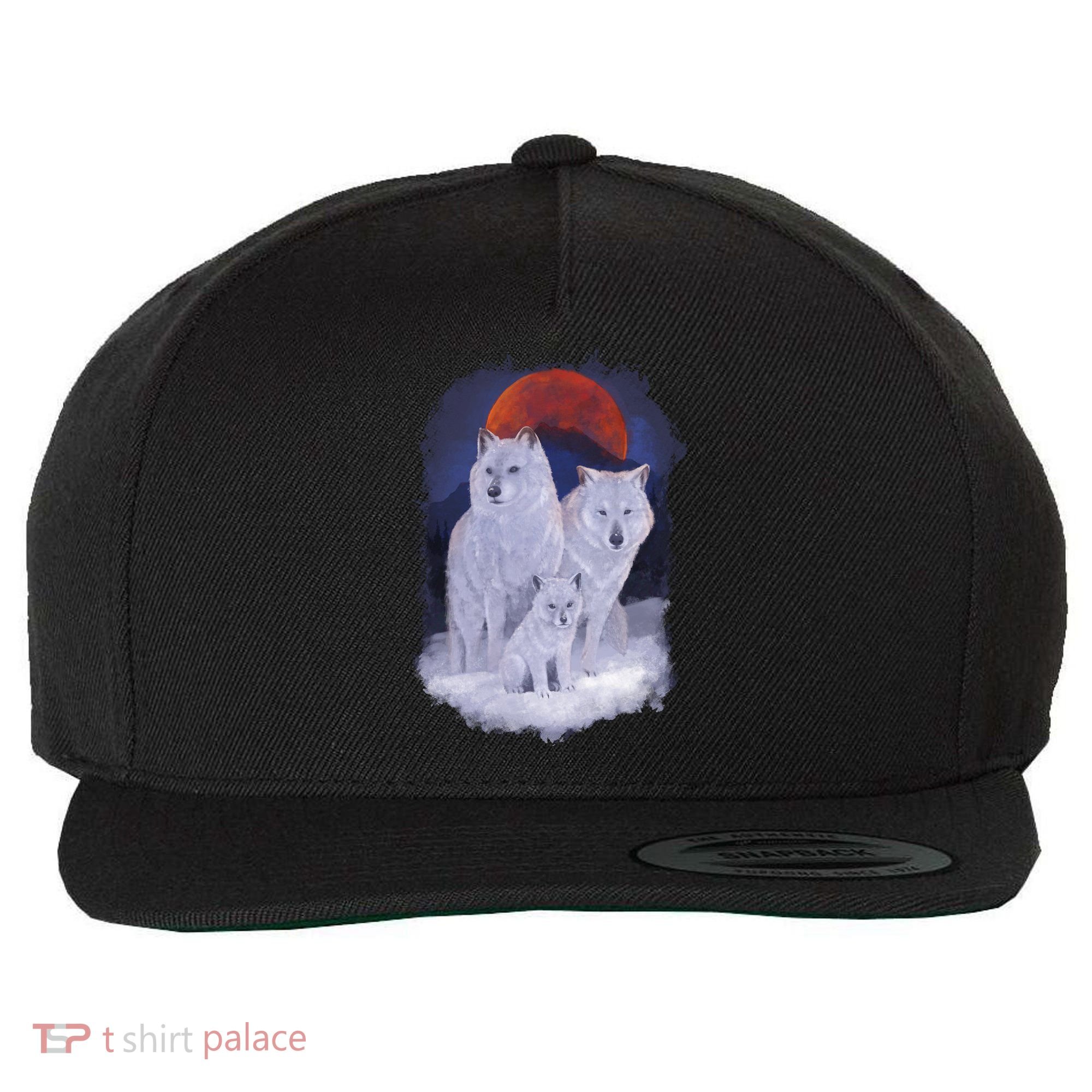 Three Wolves Family Portrait Painting Wool Snapback Cap