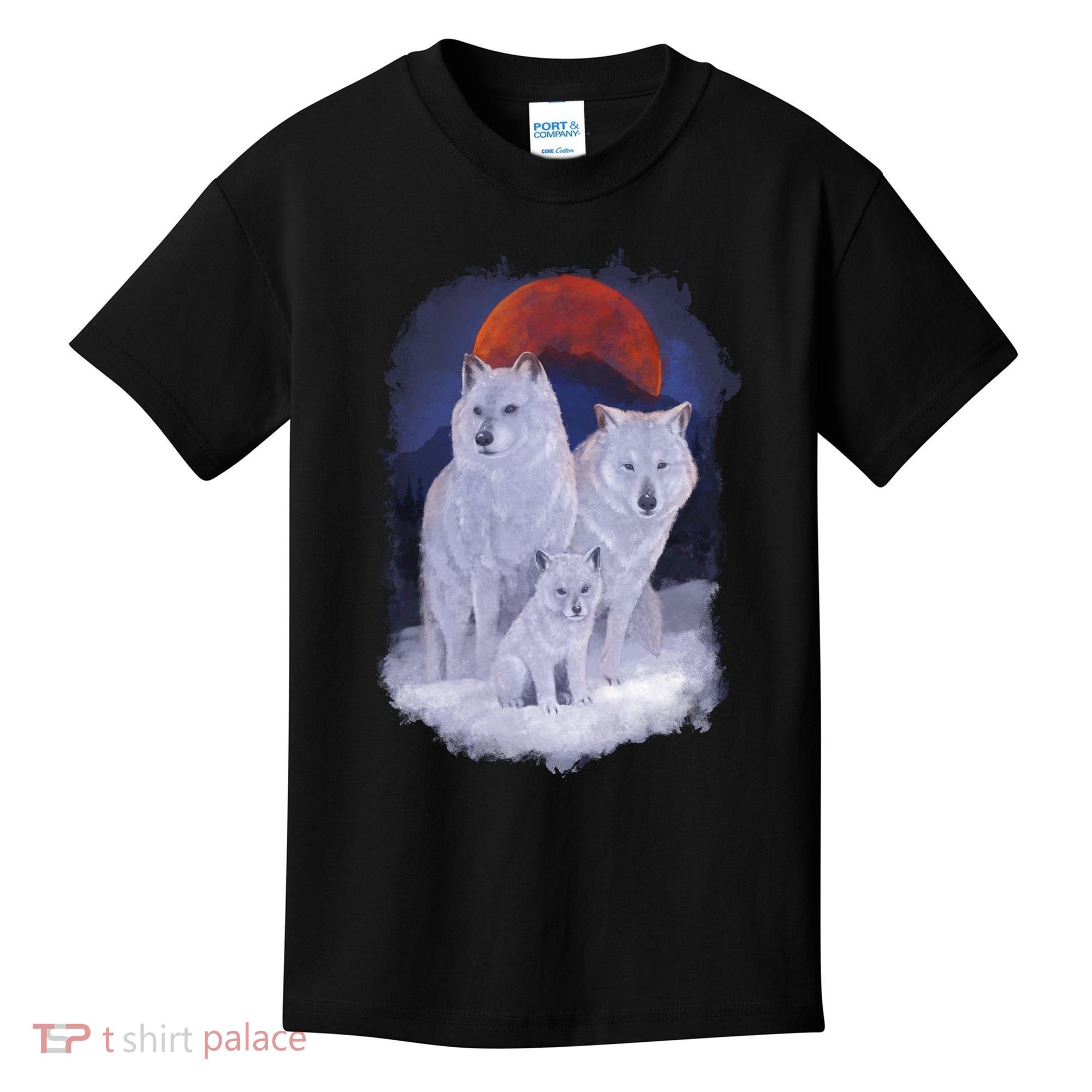 Three Wolves Family Portrait Painting Kids T-Shirt