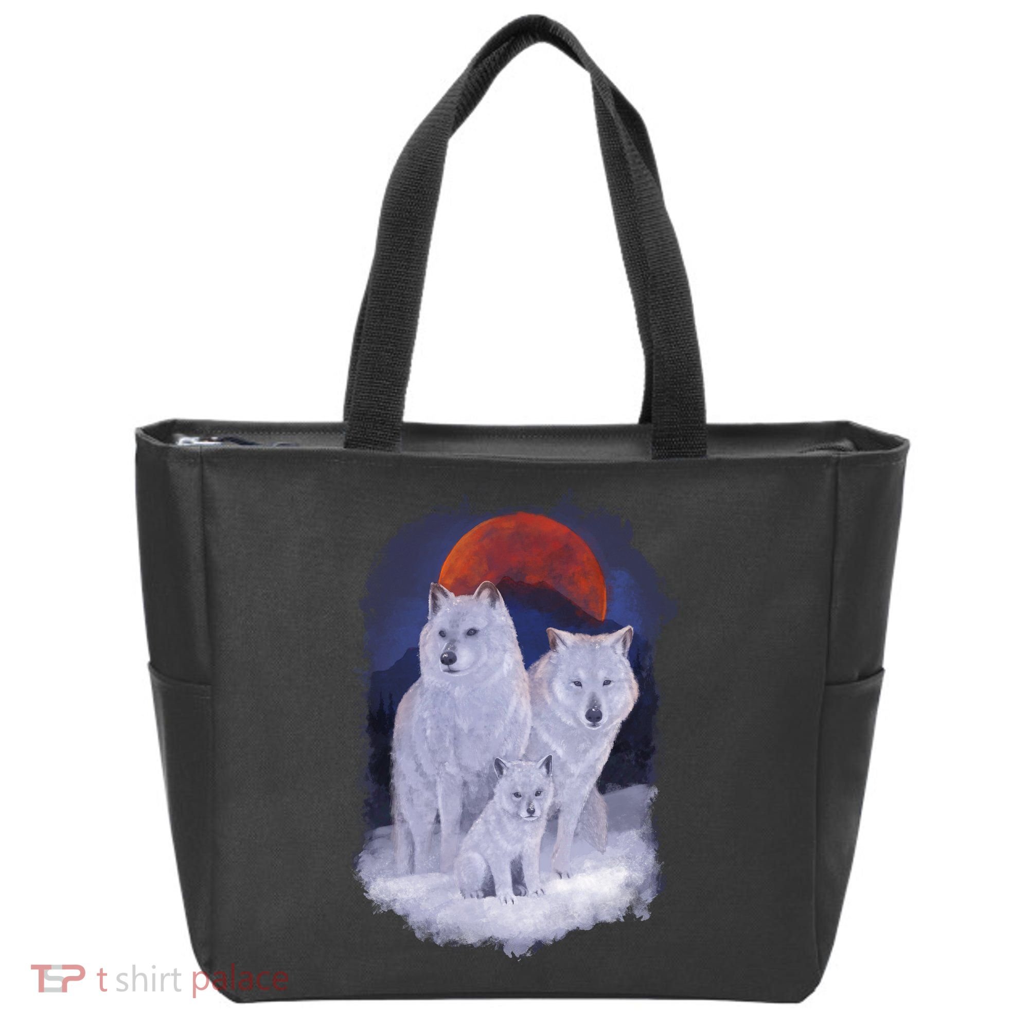 Three Wolves Family Portrait Painting Tote Bag