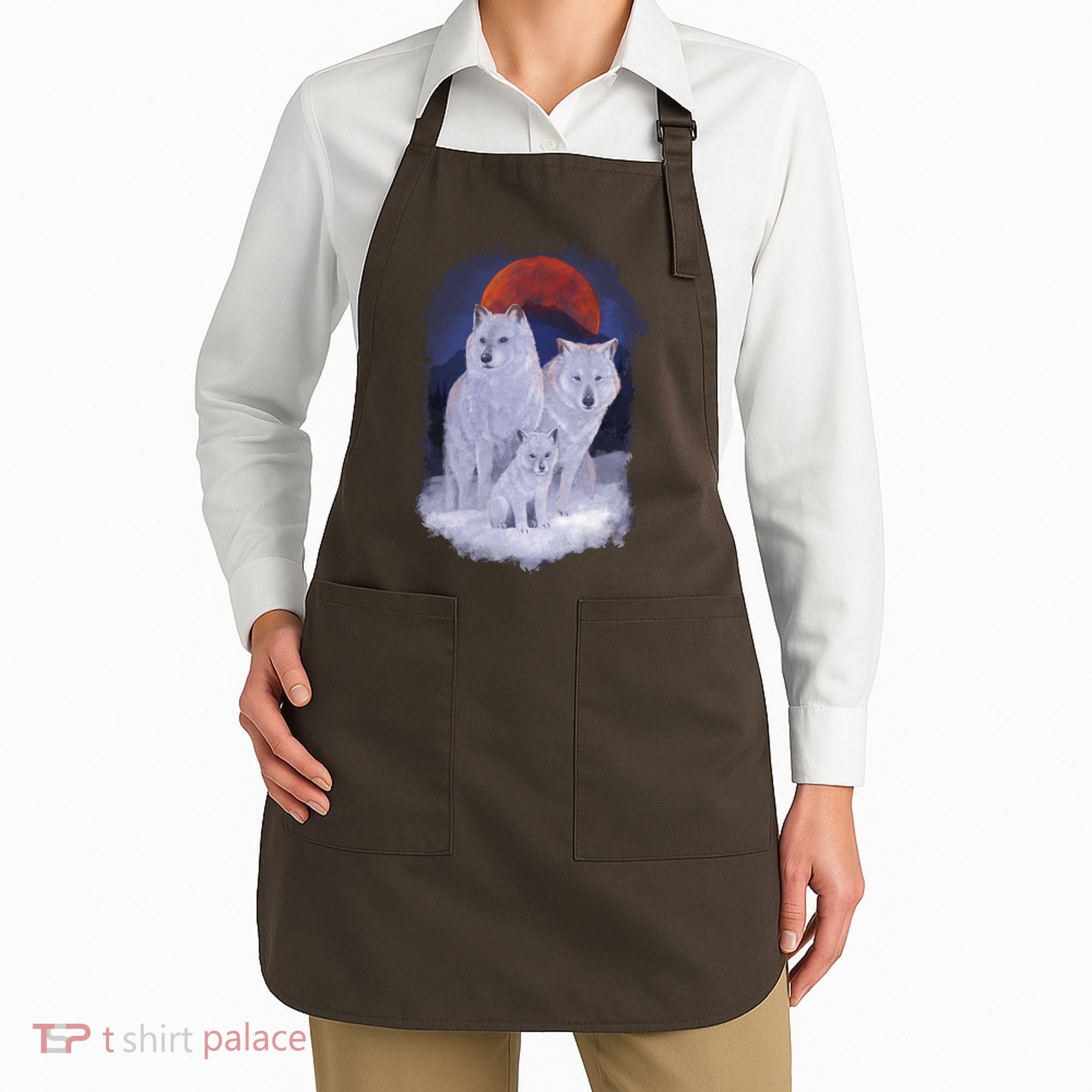 Three Wolves Family Portrait Painting Apron