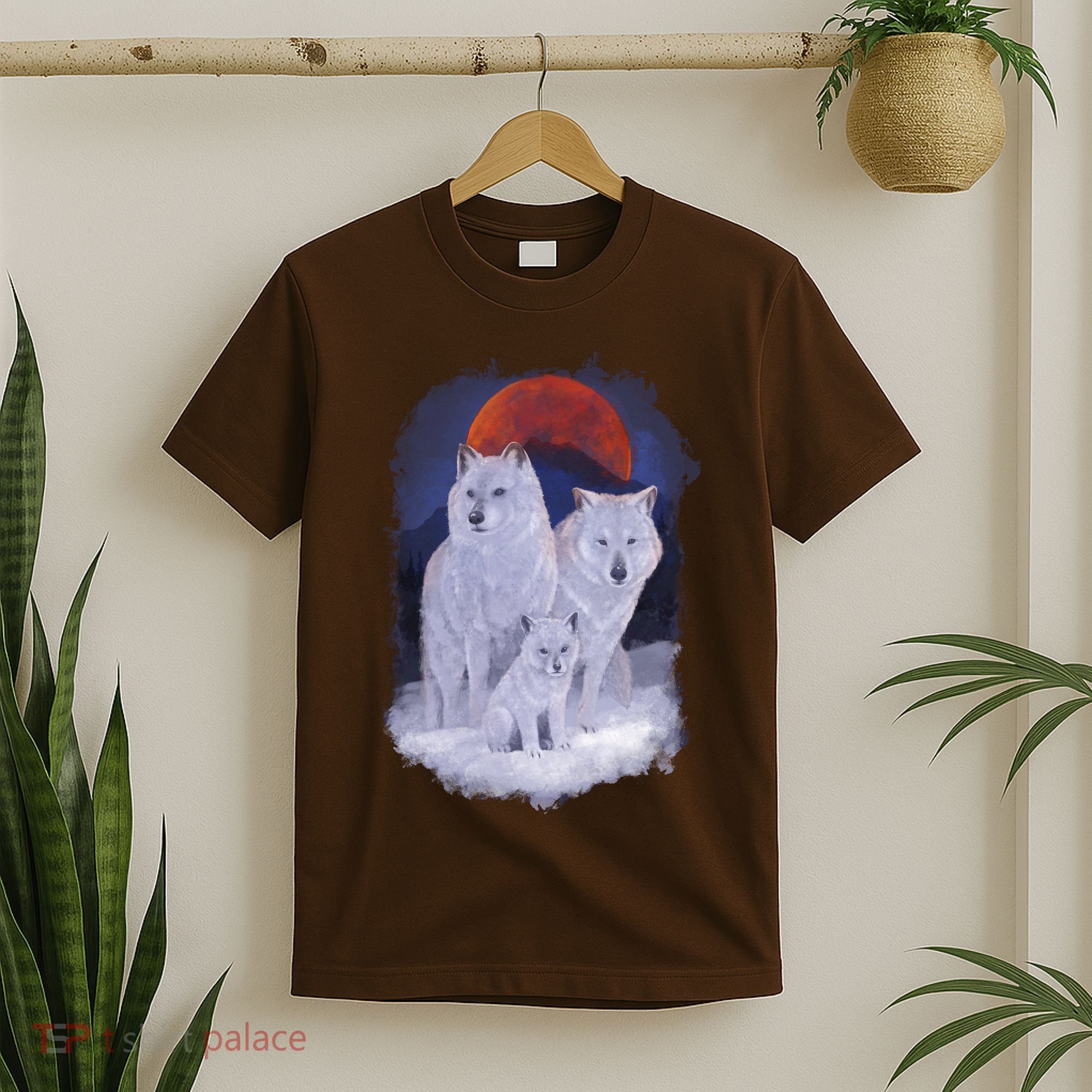 Three Wolves Family Portrait Painting T-Shirt