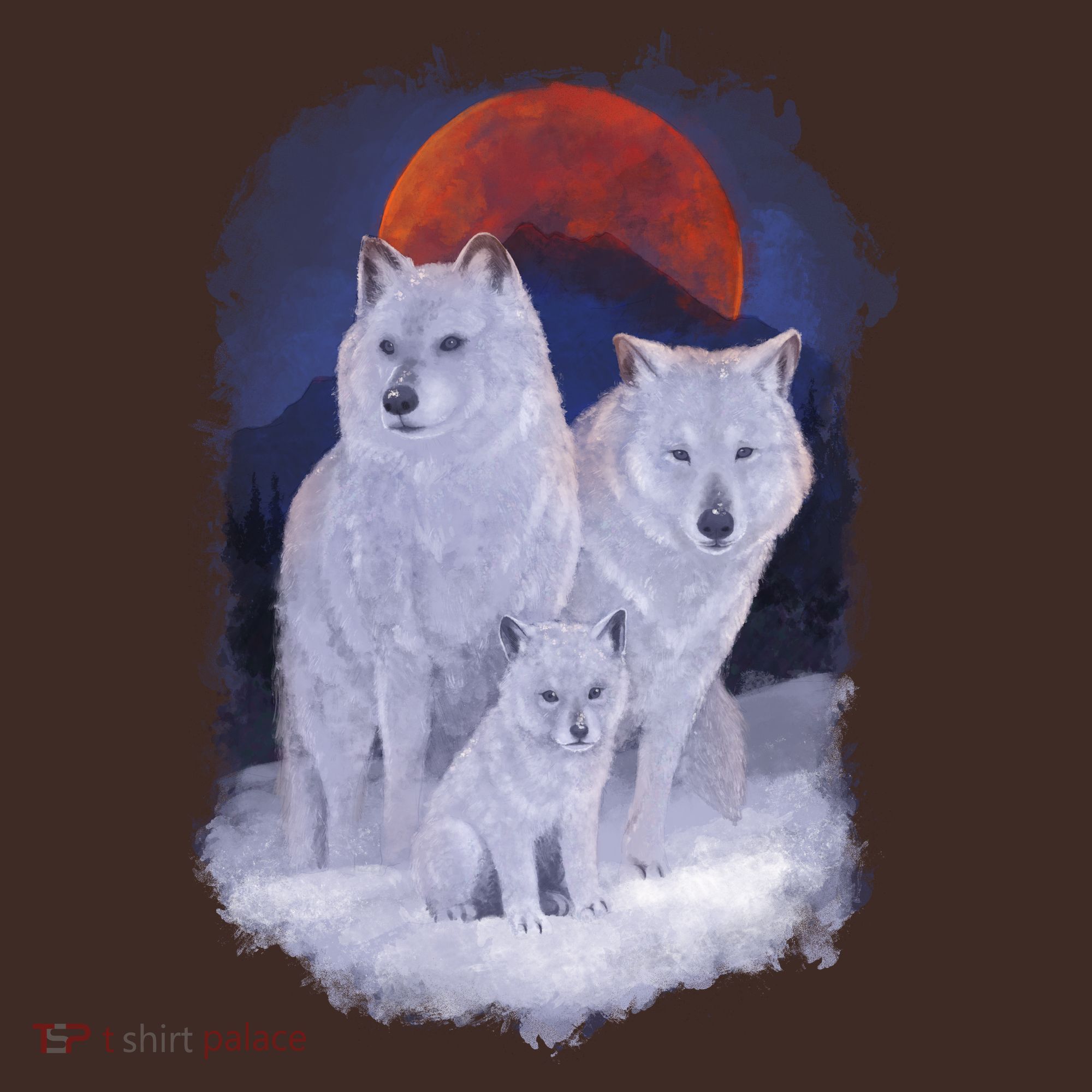 Three Wolves Family Portrait Painting T-Shirt