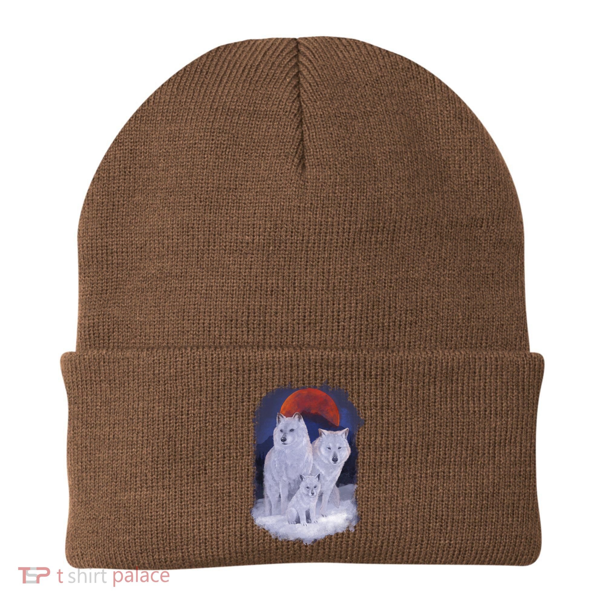 Three Wolves Family Portrait Painting Beanie