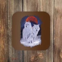 Three Wolves Family Portrait Painting Coaster thumb 0
