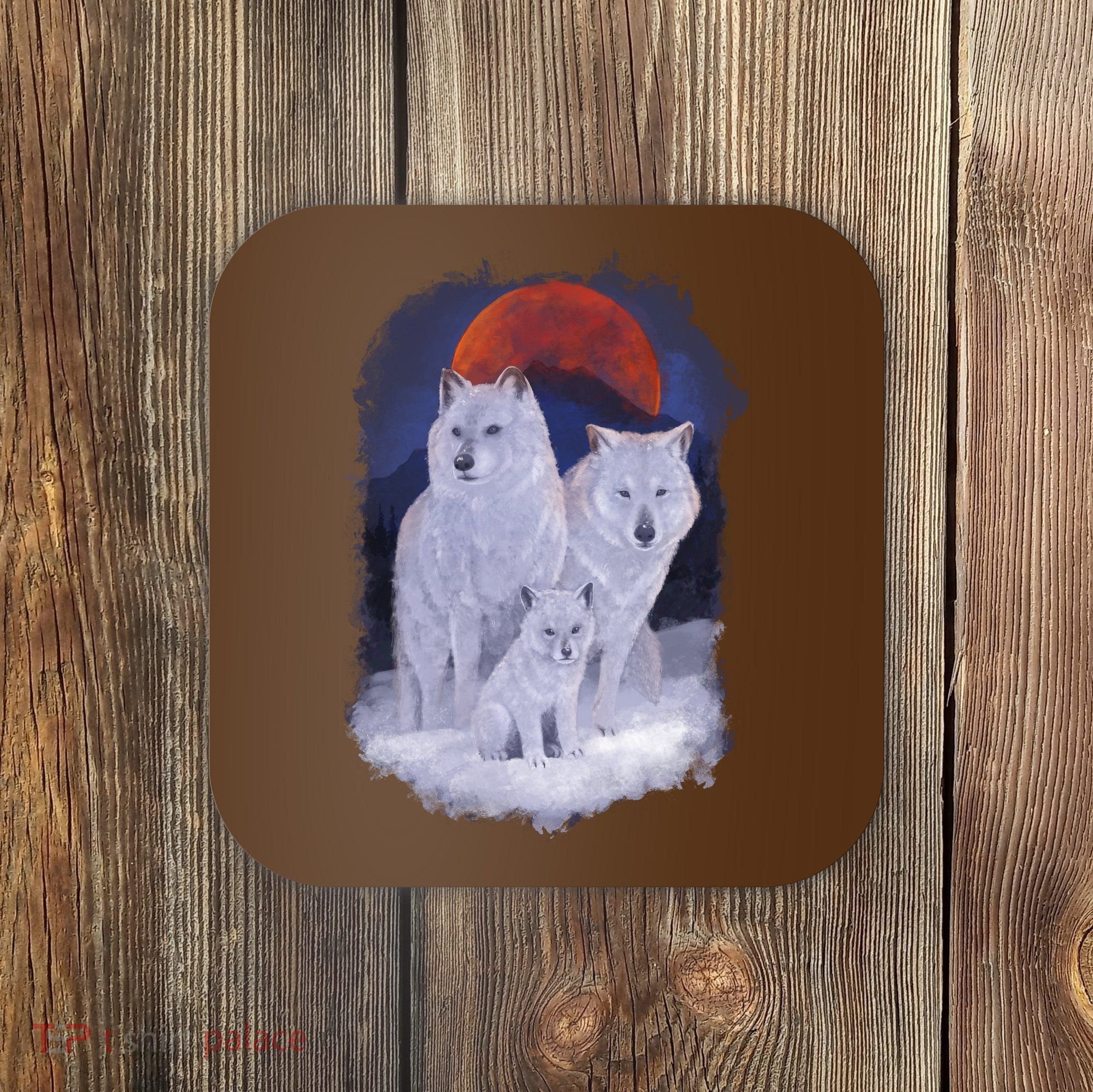 Three Wolves Family Portrait Painting Coaster