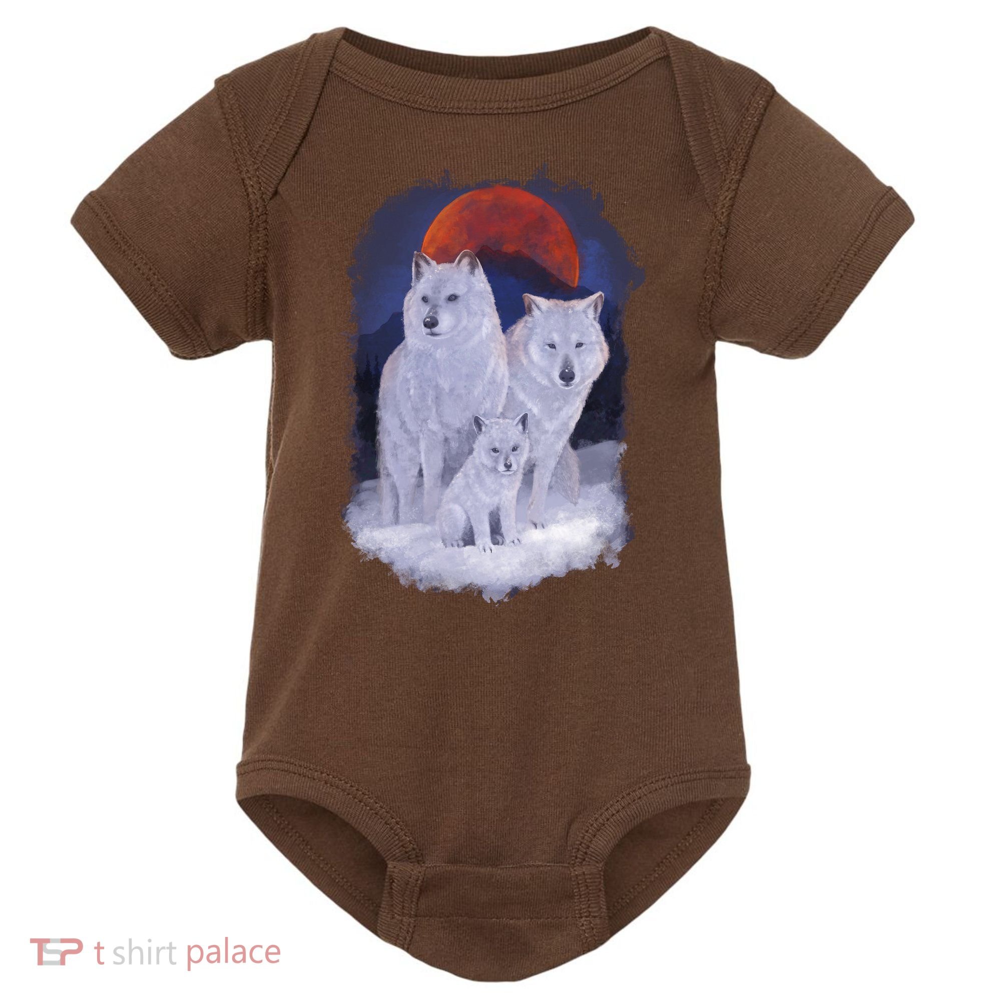 Three Wolves Family Portrait Painting Baby Bodysuit