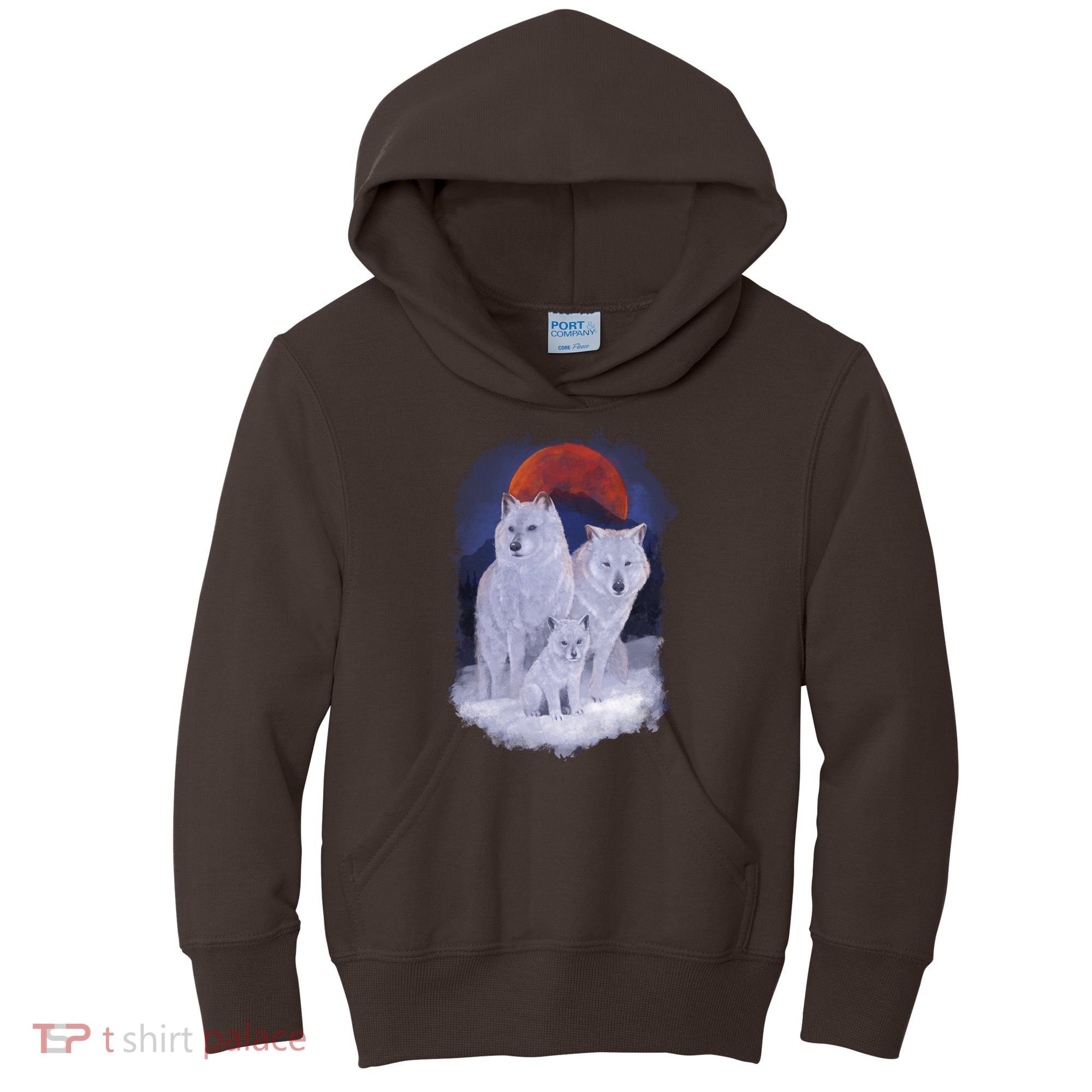 Three Wolves Family Portrait Painting Kids Hoodie