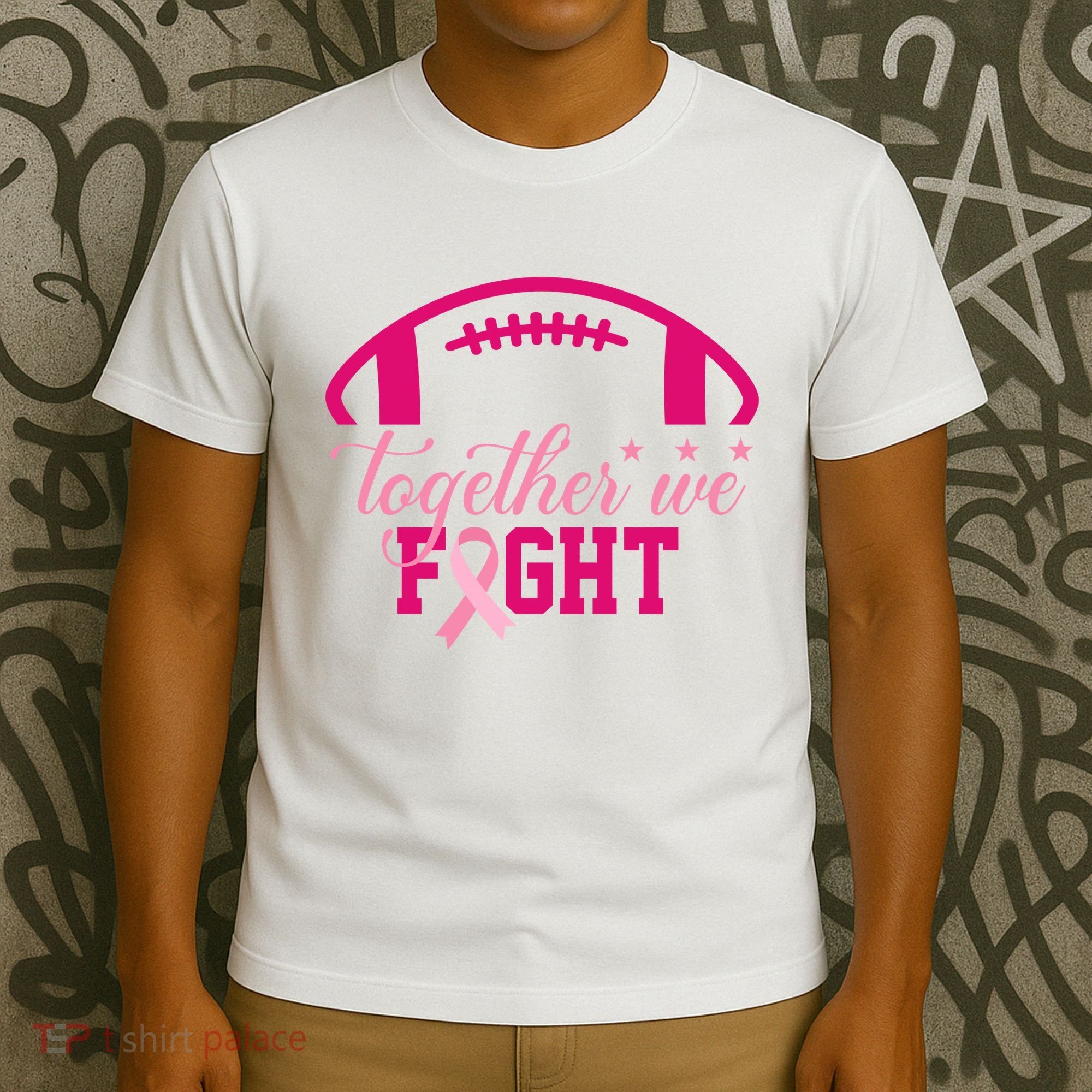Together We Fight Breast Cancer Awareness Football Ribbon T-Shirt