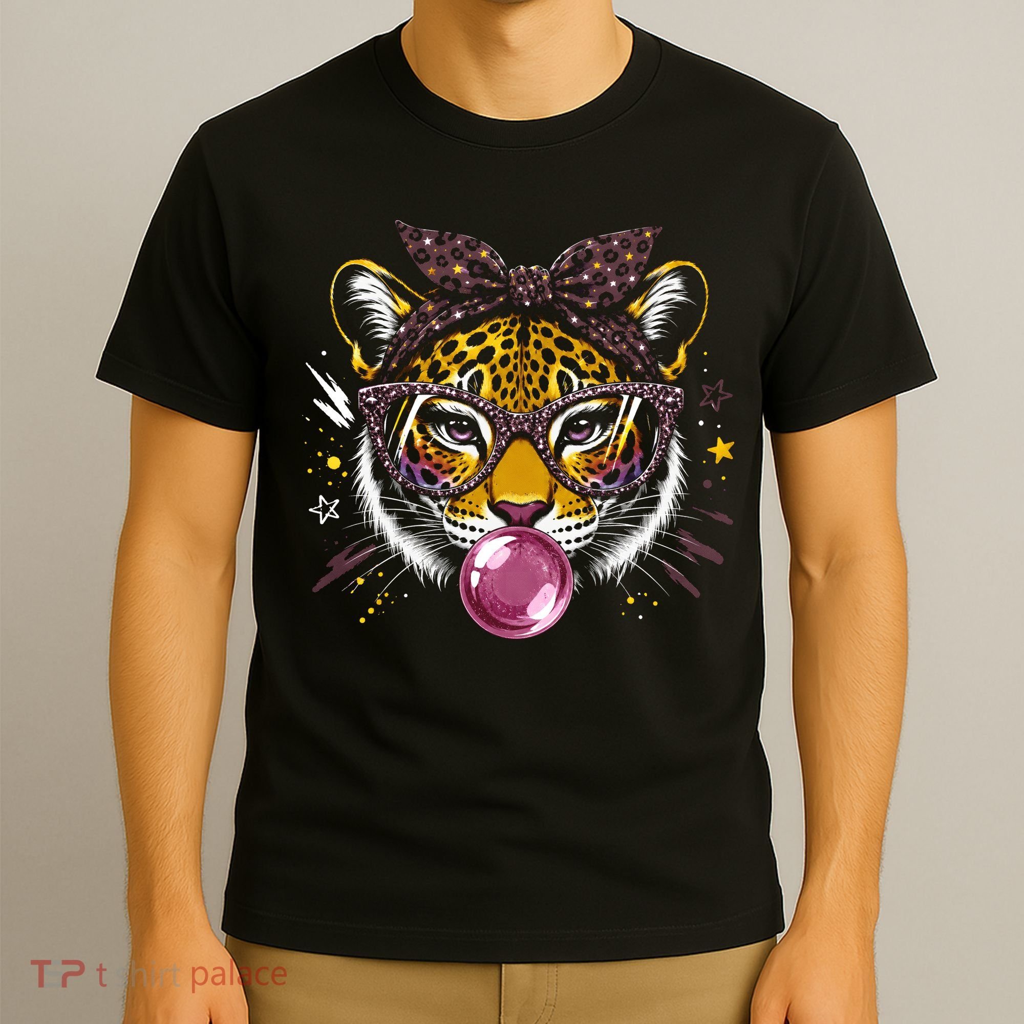 Tiger With Glasses Bubblegum And Pink Bow T-Shirt