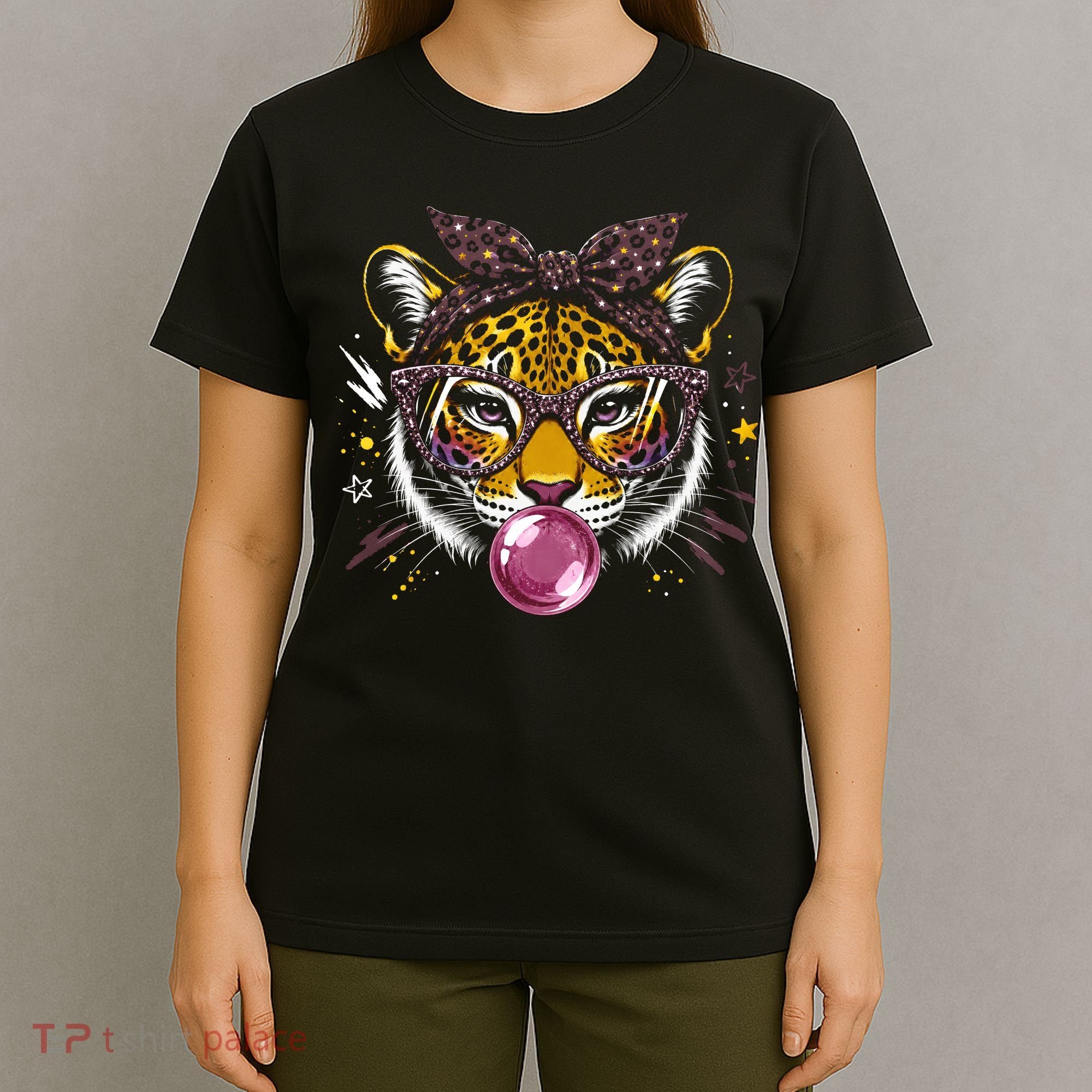 Tiger With Glasses Bubblegum And Pink Bow T-Shirt