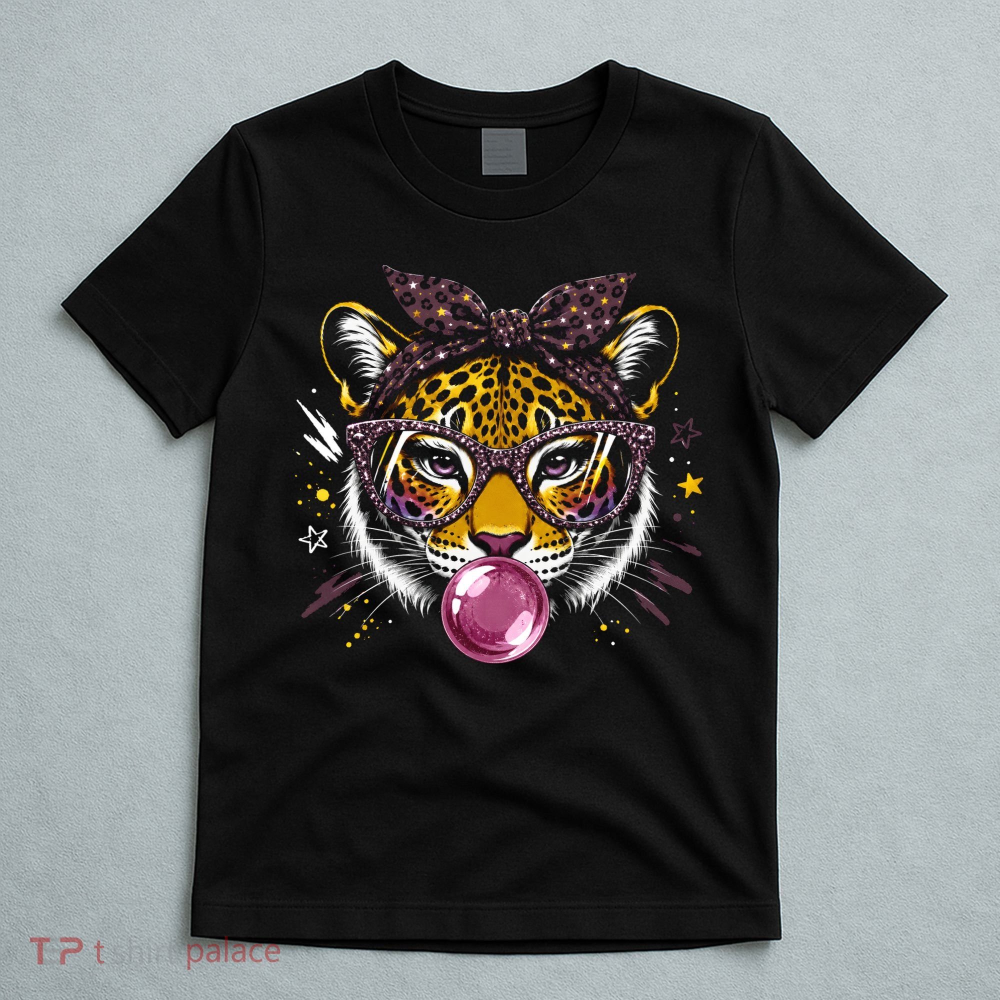 Tiger With Glasses Bubblegum And Pink Bow T-Shirt