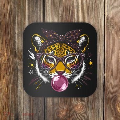 Tiger With Glasses Bubblegum And Pink Bow Coaster