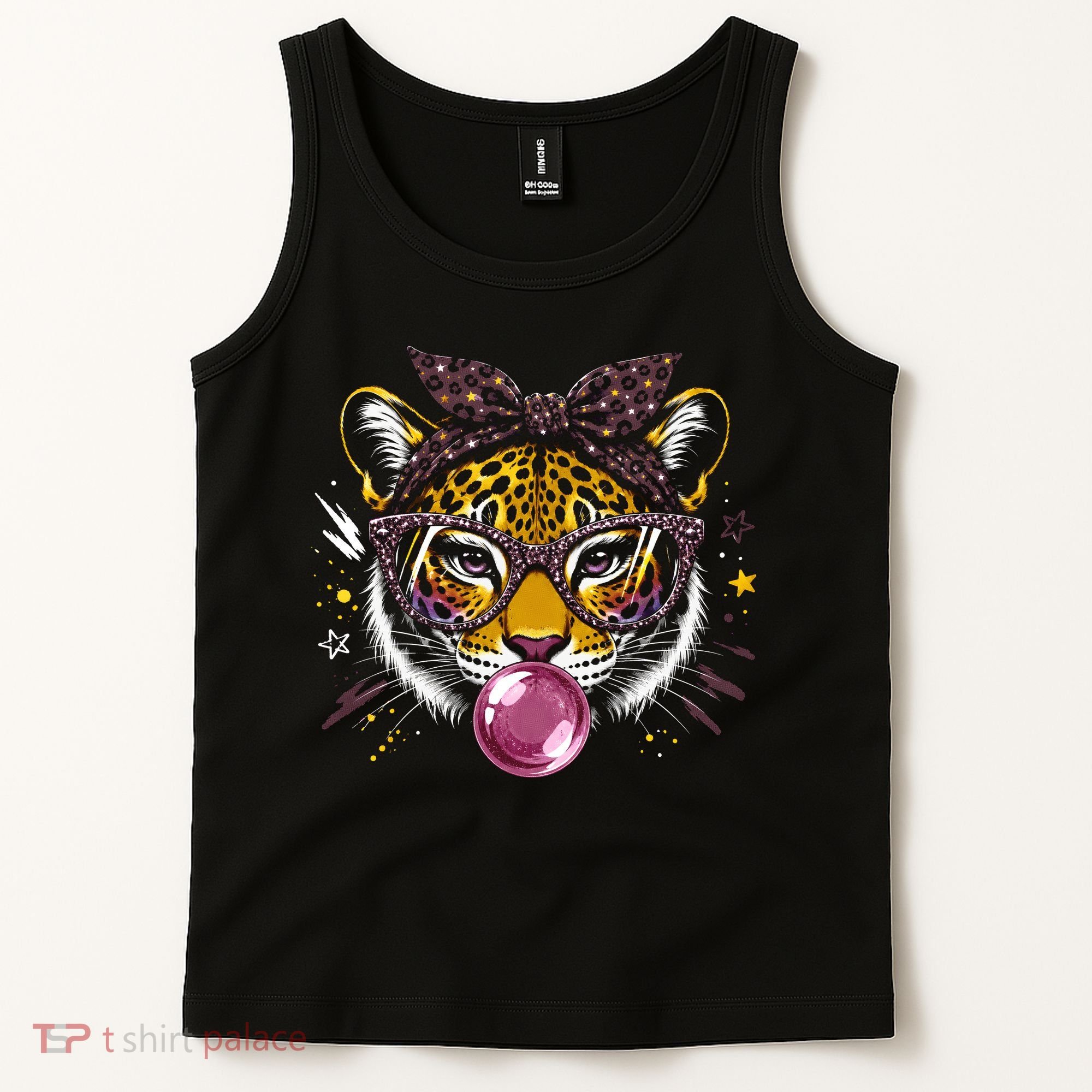 Tiger With Glasses Bubblegum And Pink Bow Tank Top