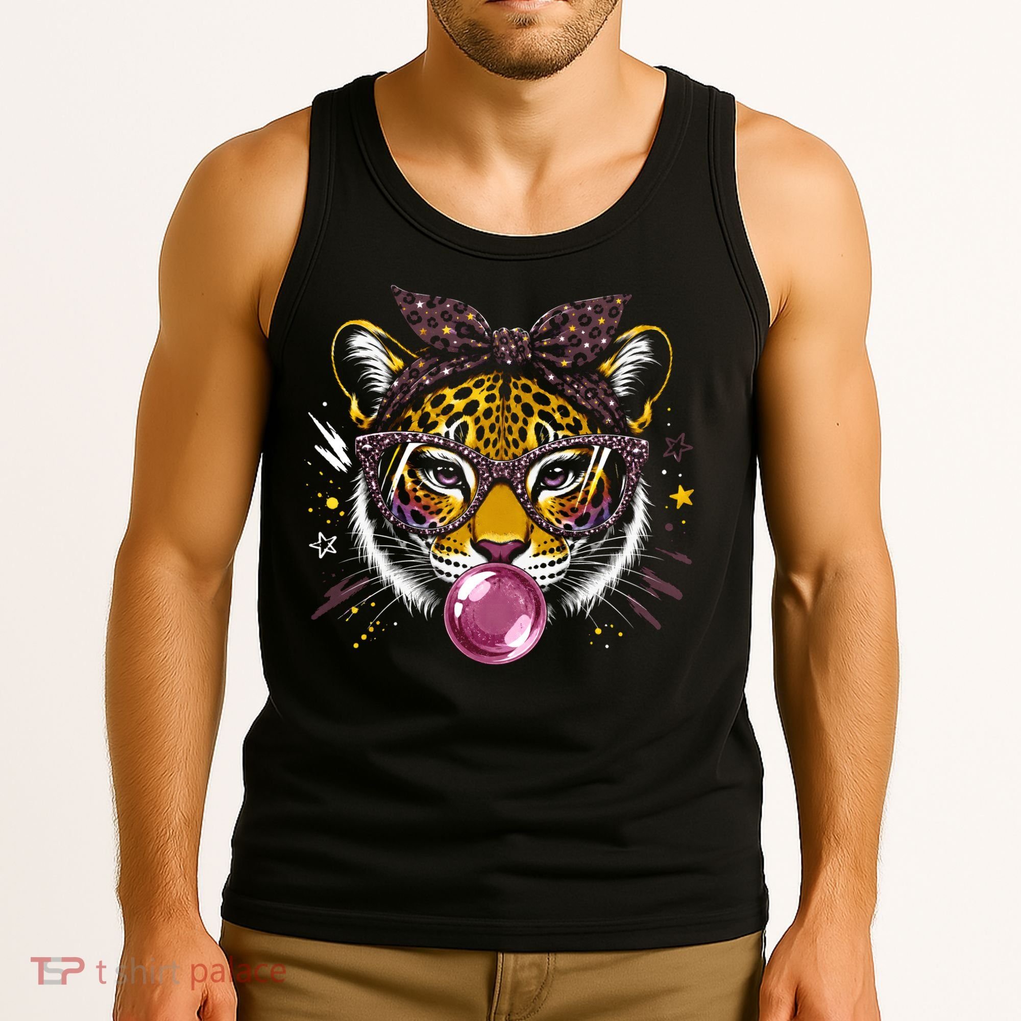 Tiger With Glasses Bubblegum And Pink Bow Tank Top