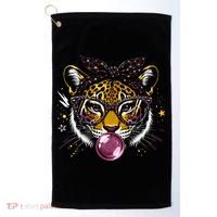 Tiger With Glasses Bubblegum And Pink Bow Golf Towel thumb 0