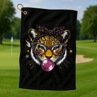 Tiger With Glasses Bubblegum And Pink Bow Golf Towel thumb 1