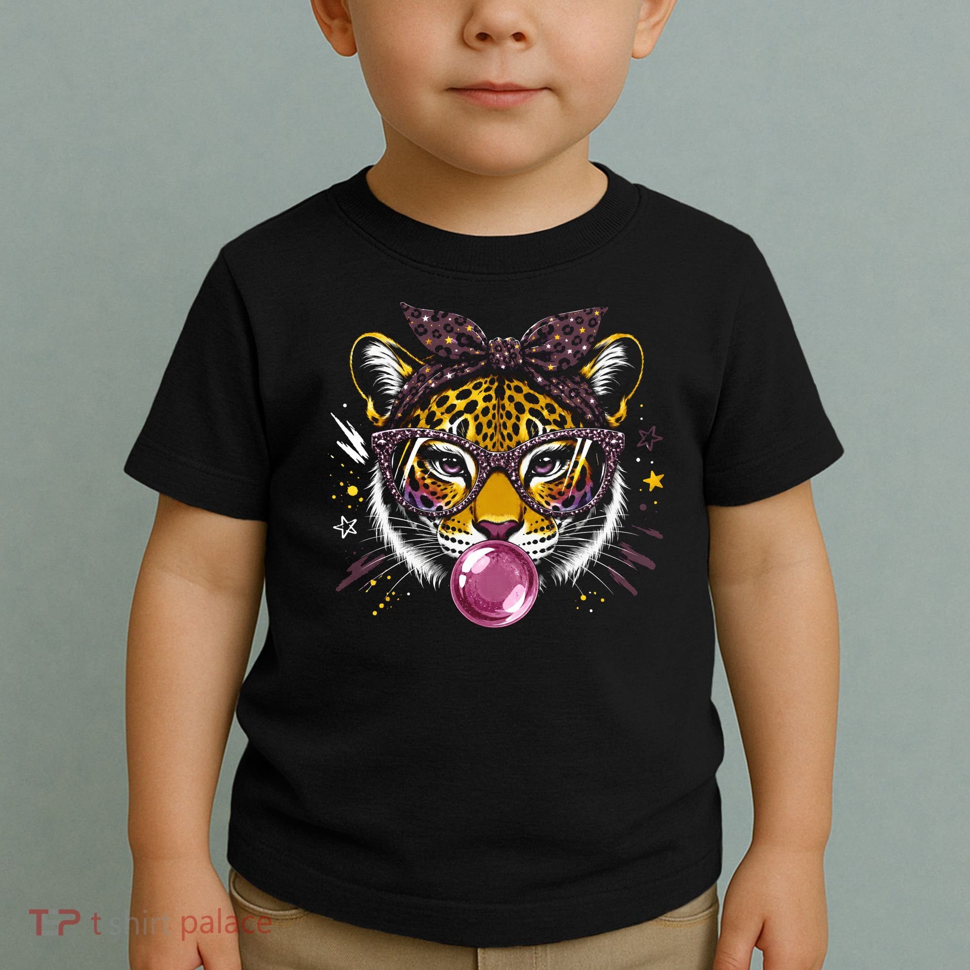Tiger With Glasses Bubblegum And Pink Bow Toddler T-Shirt
