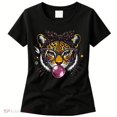 Tiger With Glasses Bubblegum And Pink Bow Women's T-Shirt