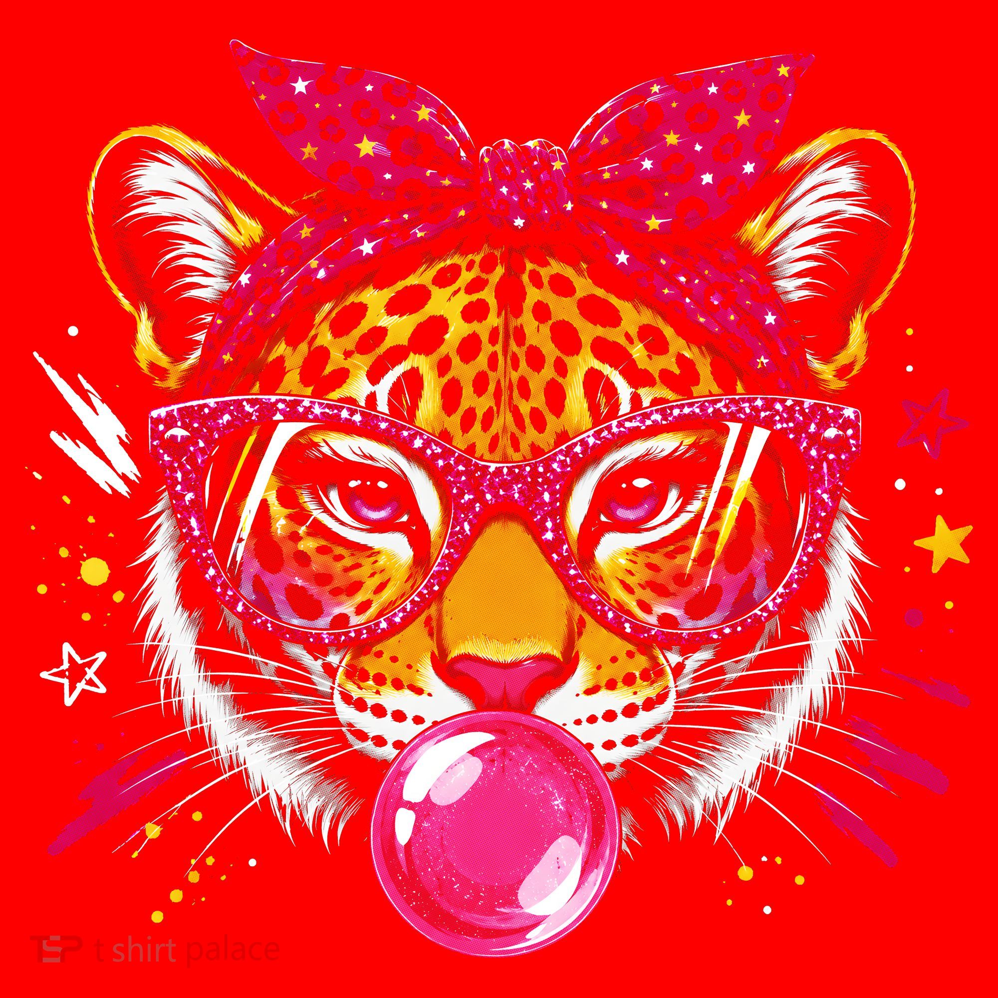 Tiger With Glasses Bubblegum And Pink Bow Santa Hat