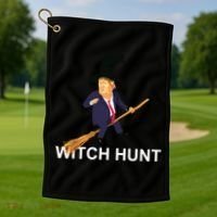 Trump Witch Hunt Funny Halloween Costume Golf Towel thumb 1