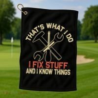 That's What I Do I Fix Stuff And I Know Things Gift Skull Cute Gift Golf Towel thumb 1