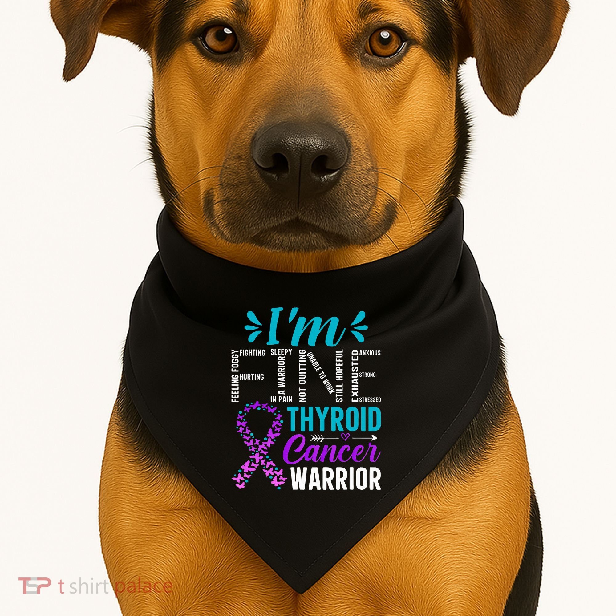Thyroid Warrior IM Fine Thyroid Cancer Ribbon Awareness USA-Made Doggie Bandana