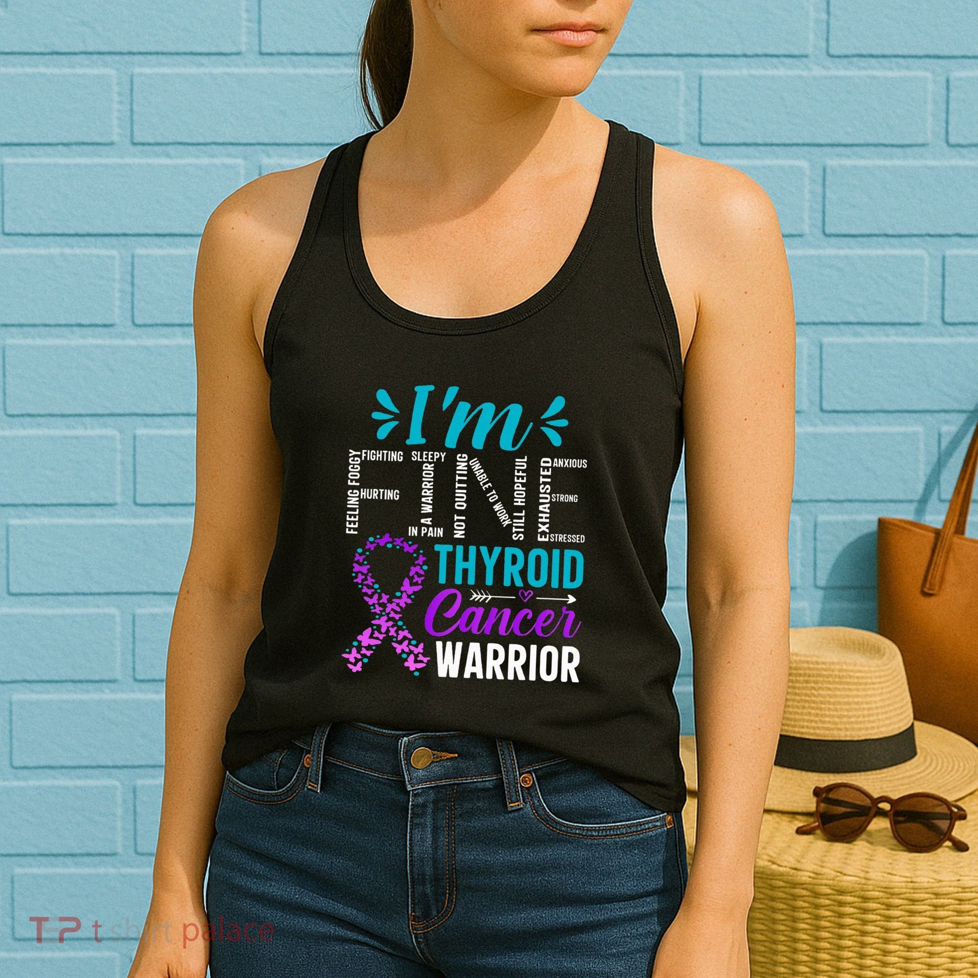 Thyroid Warrior IM Fine Thyroid Cancer Ribbon Awareness Women's Tank Top