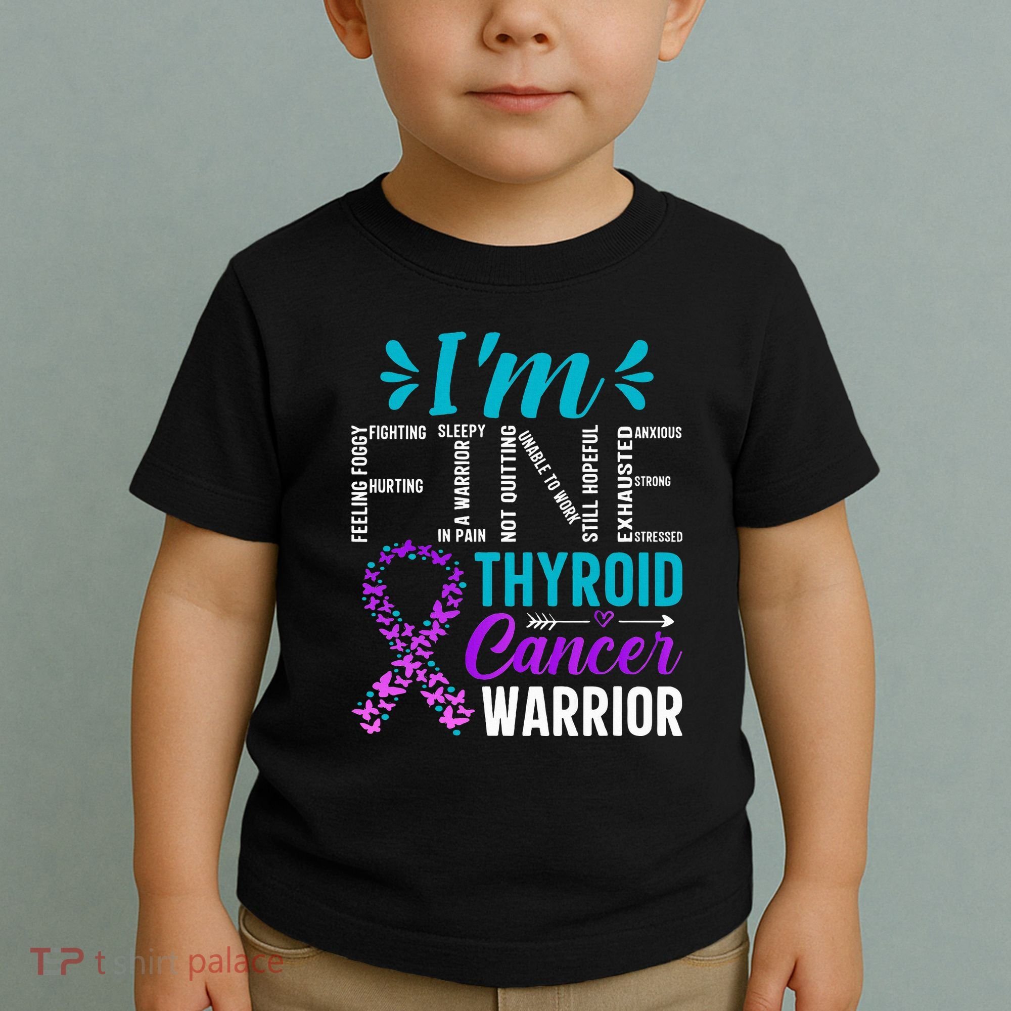 Thyroid Warrior IM Fine Thyroid Cancer Ribbon Awareness Toddler T-Shirt
