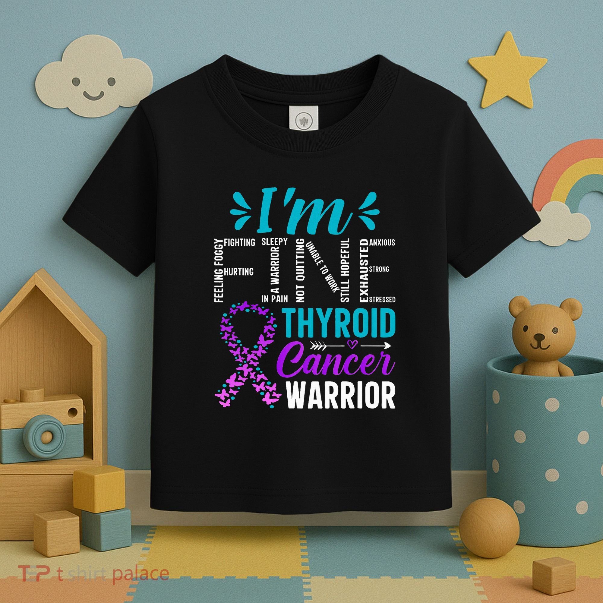 Thyroid Warrior IM Fine Thyroid Cancer Ribbon Awareness Toddler T-Shirt