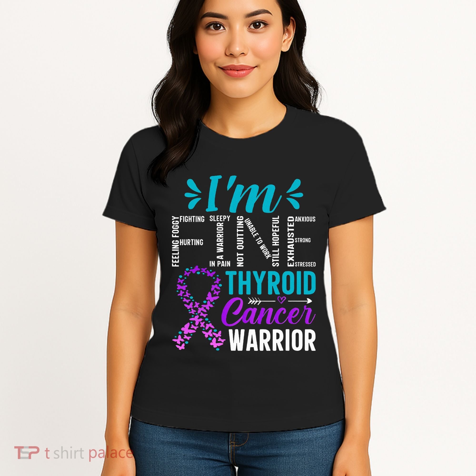 Thyroid Warrior IM Fine Thyroid Cancer Ribbon Awareness Women's T-Shirt