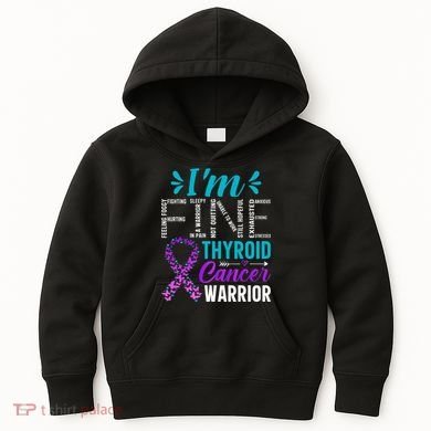 Thyroid Warrior IM Fine Thyroid Cancer Ribbon Awareness Kids Hoodie