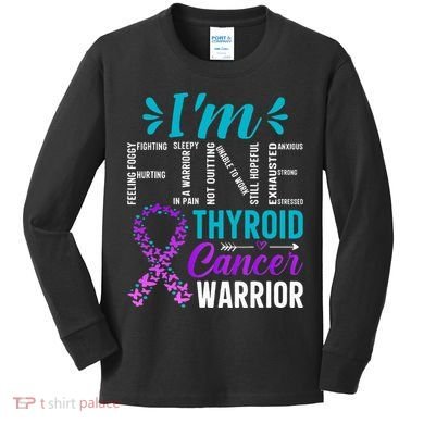 Thyroid Warrior IM Fine Thyroid Cancer Ribbon Awareness Kids Long Sleeve Shirt
