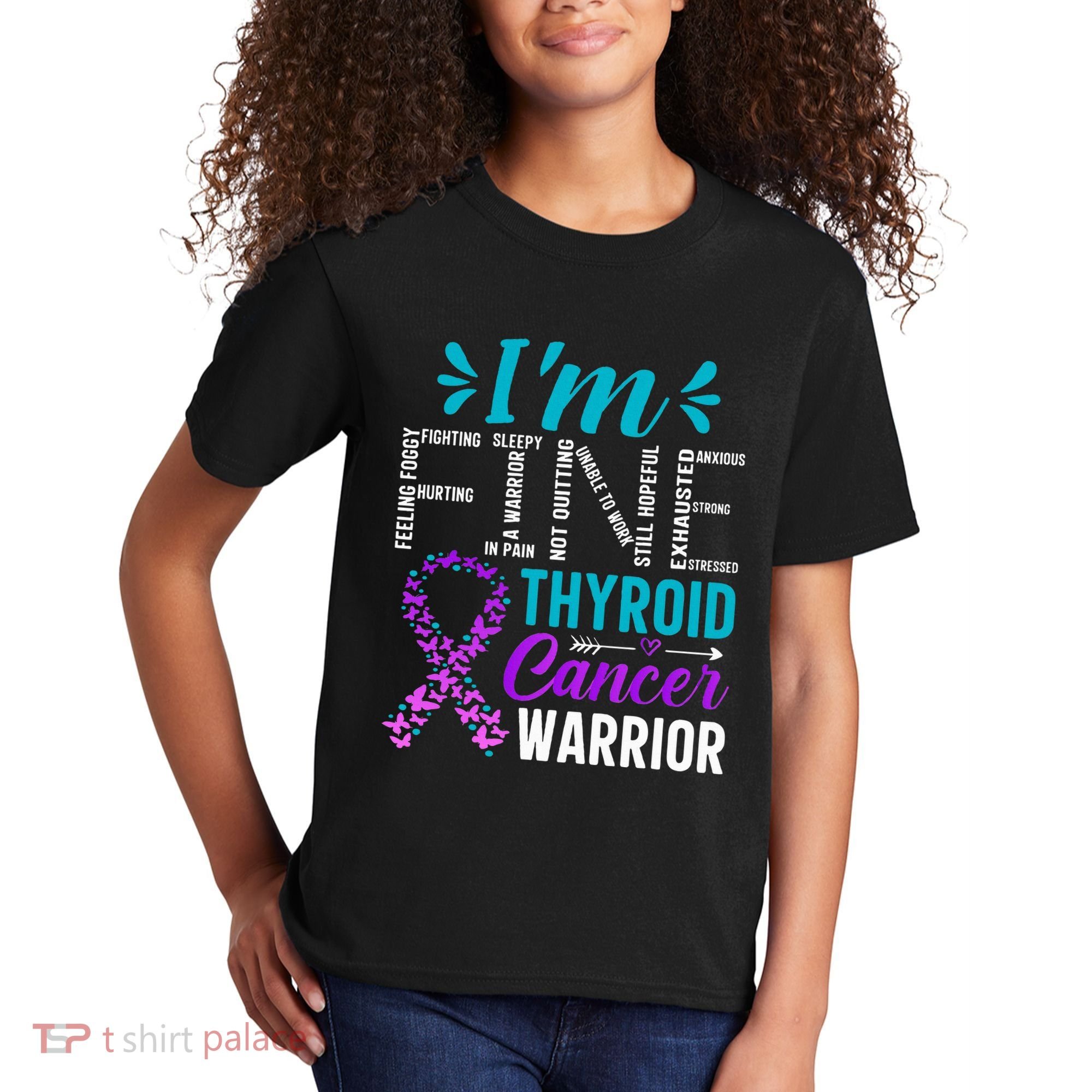 Thyroid Warrior IM Fine Thyroid Cancer Ribbon Awareness Kids T-Shirt