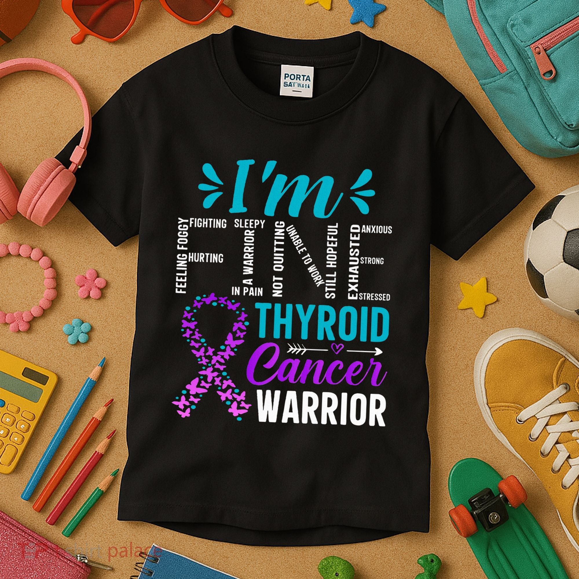 Thyroid Warrior IM Fine Thyroid Cancer Ribbon Awareness Kids T-Shirt