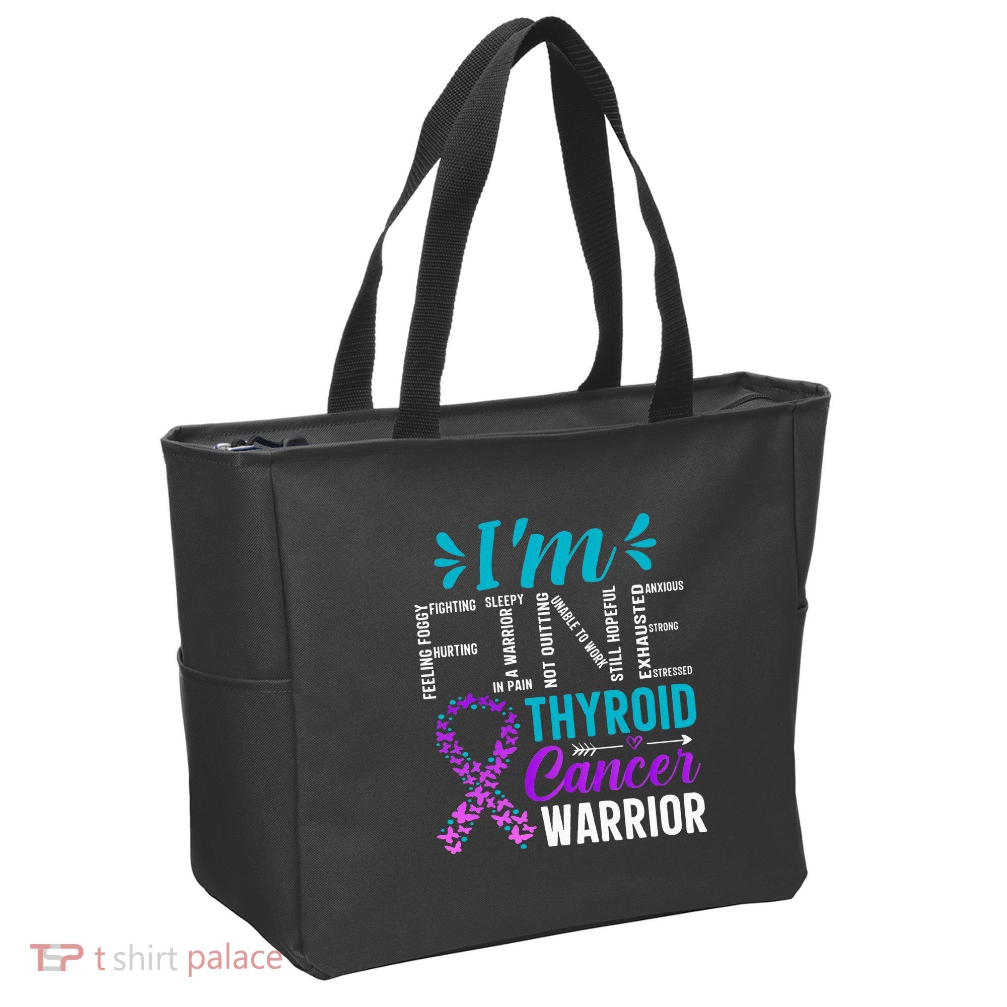 Thyroid Warrior IM Fine Thyroid Cancer Ribbon Awareness Tote Bag