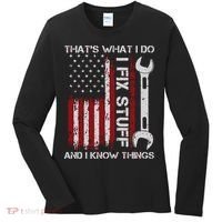 That's What I Do I Fix Stuff And I Know Things American Flag Women's Long Sleeve Shirt thumb 0
