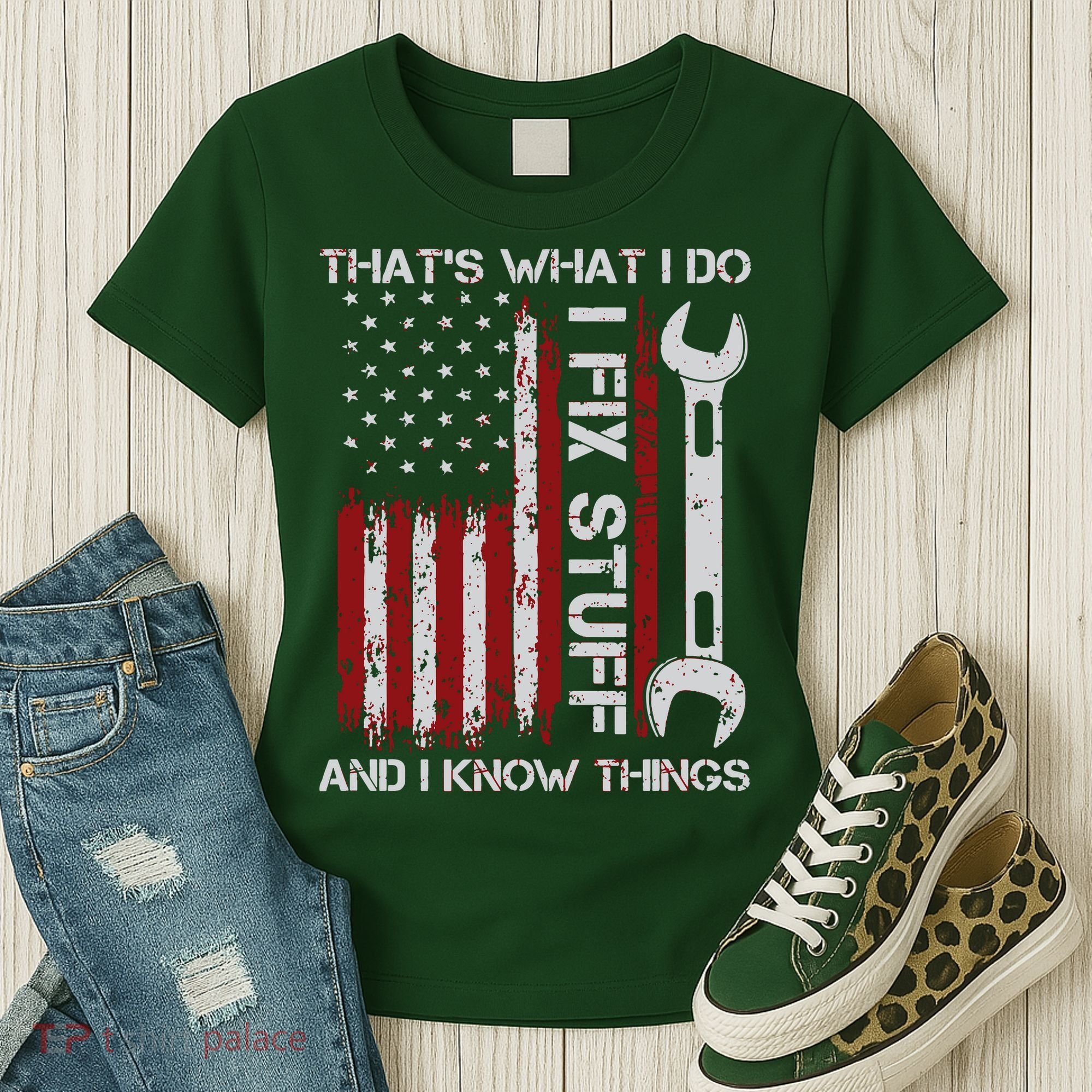 That's What I Do I Fix Stuff And I Know Things American Flag Women's T-Shirt