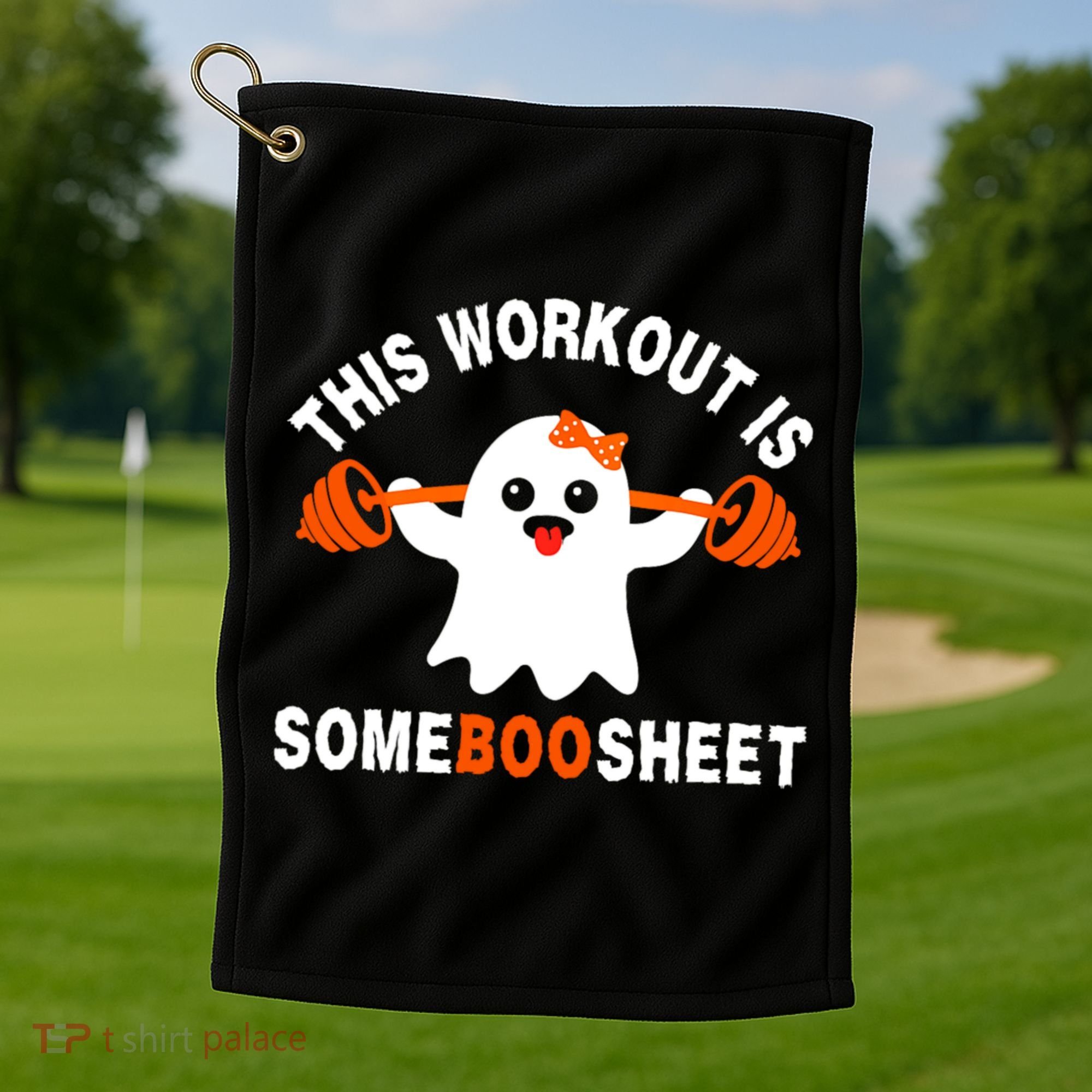 This Workout Is Boo Sheet Funny Cute Gym Ghost Halloween Golf Towel