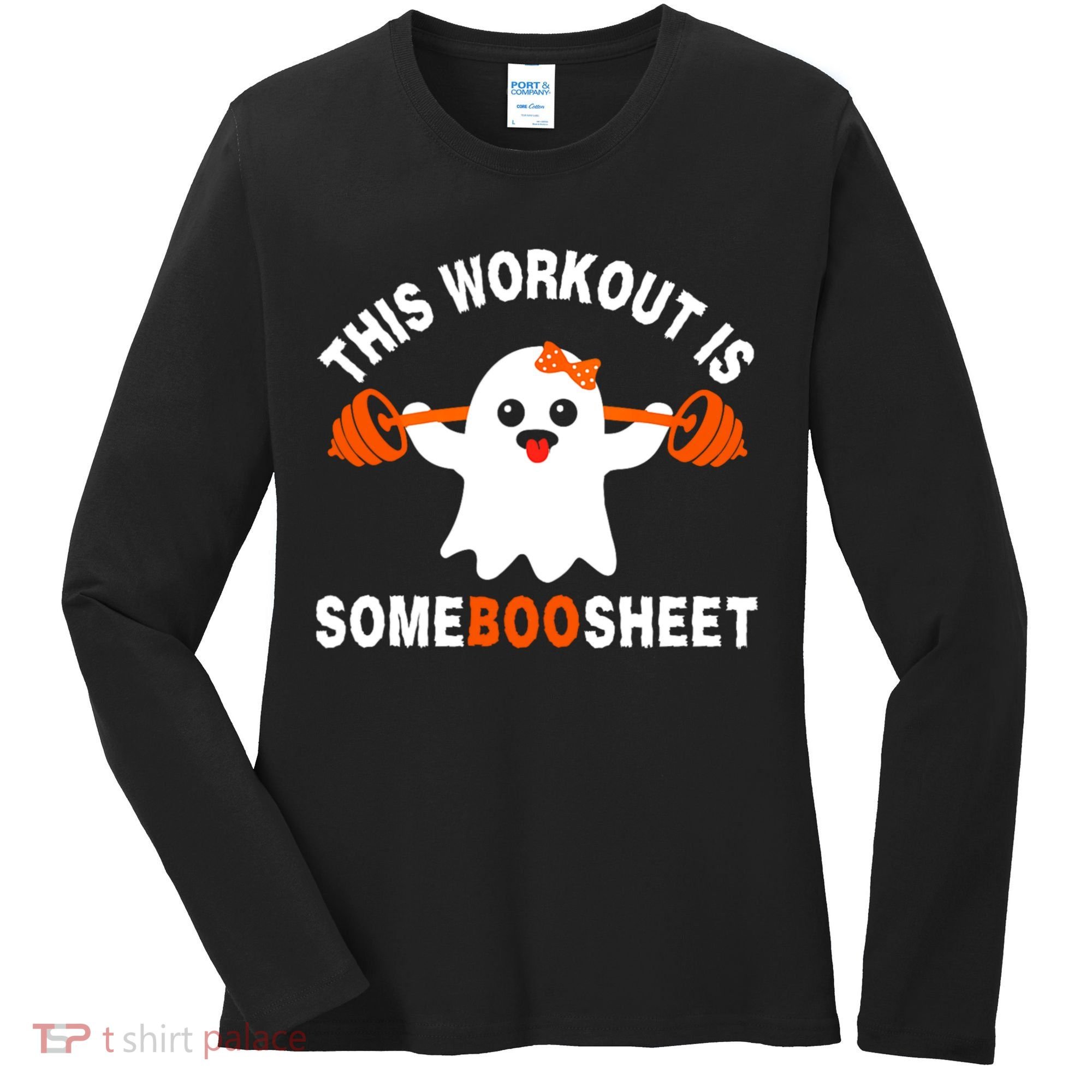 This Workout Is Boo Sheet Funny Cute Gym Ghost Halloween Women's Long Sleeve Shirt