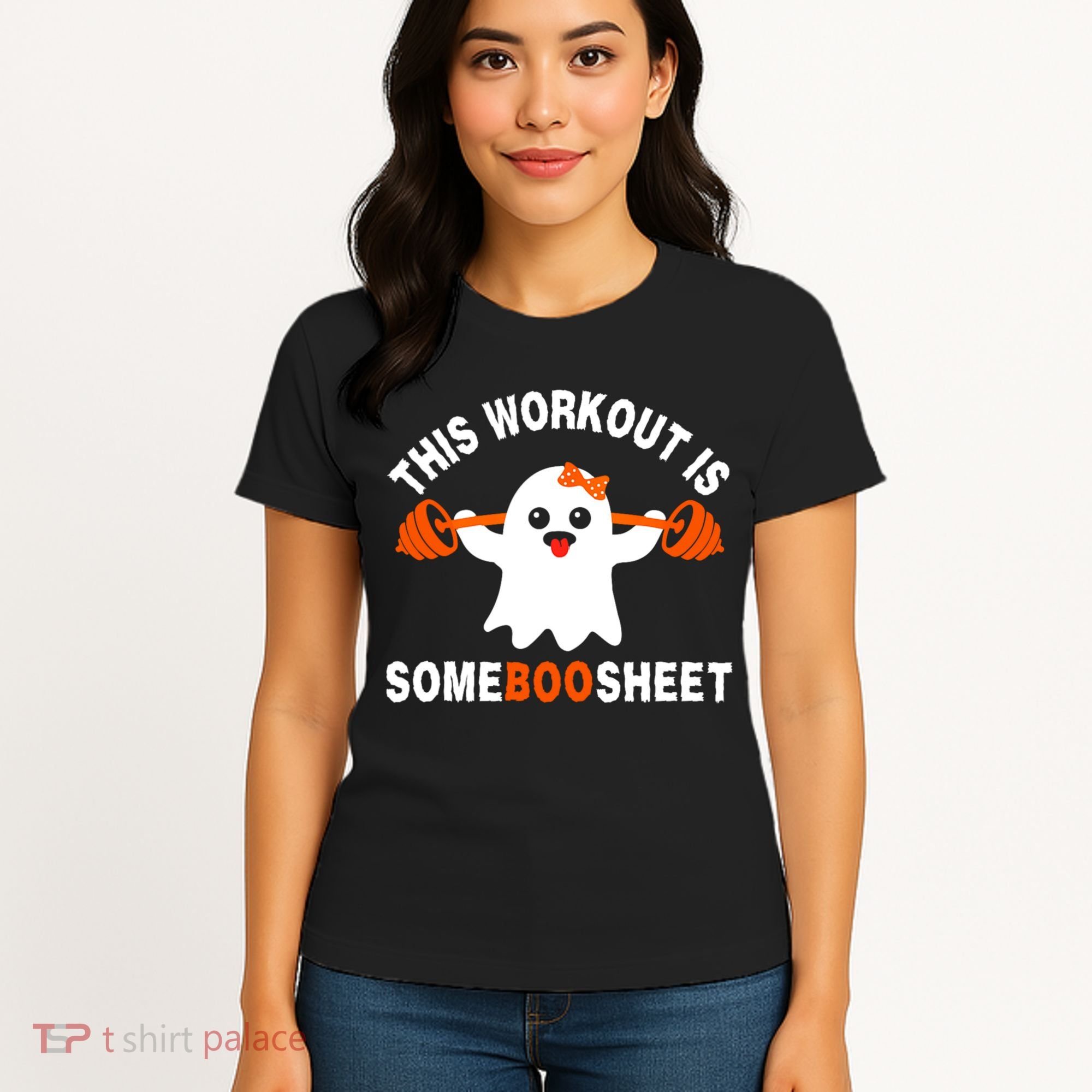 This Workout Is Boo Sheet Funny Cute Gym Ghost Halloween Women's T-Shirt